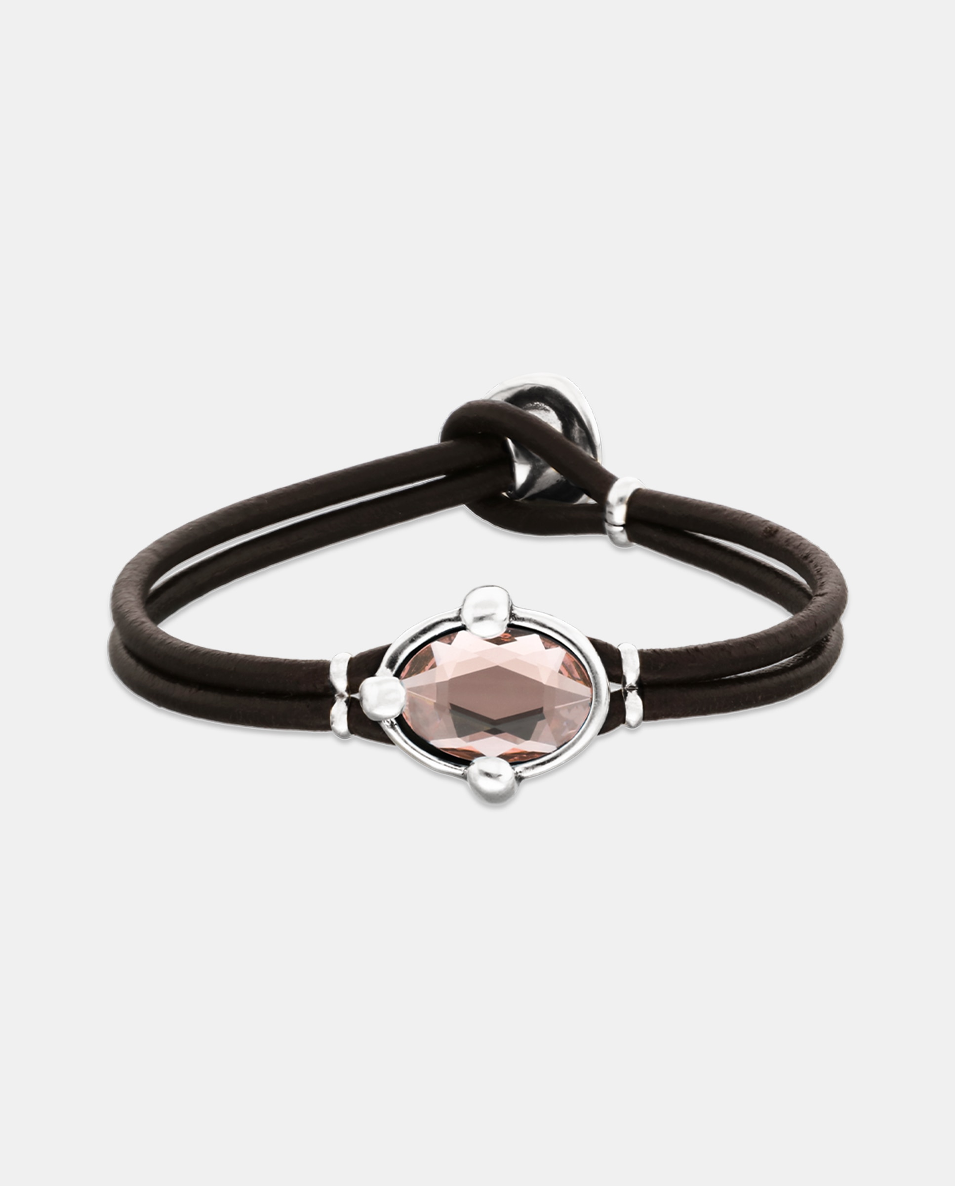 Pulseira de Couro com Cristal Facetado Prata-1