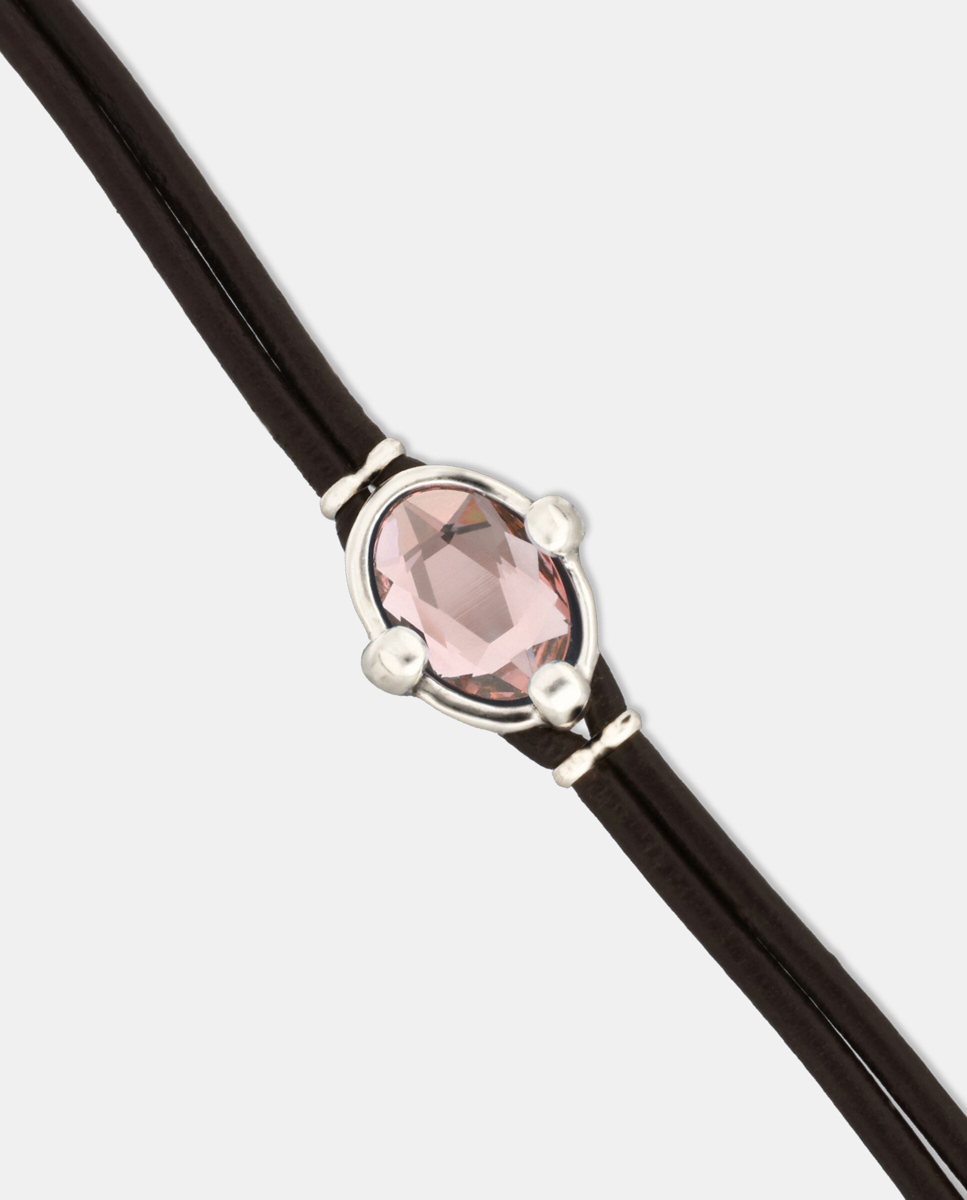 Pulseira de Couro com Cristal Facetado Prata-4
