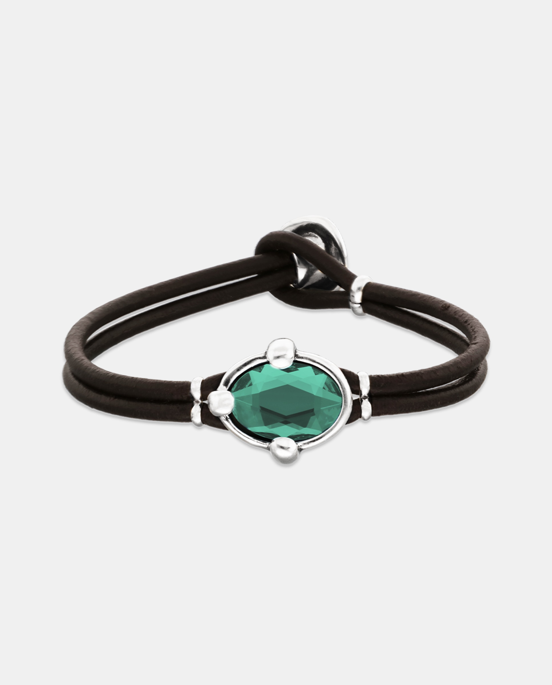 Pulseira de Couro com Cristal Facetado Prata-1