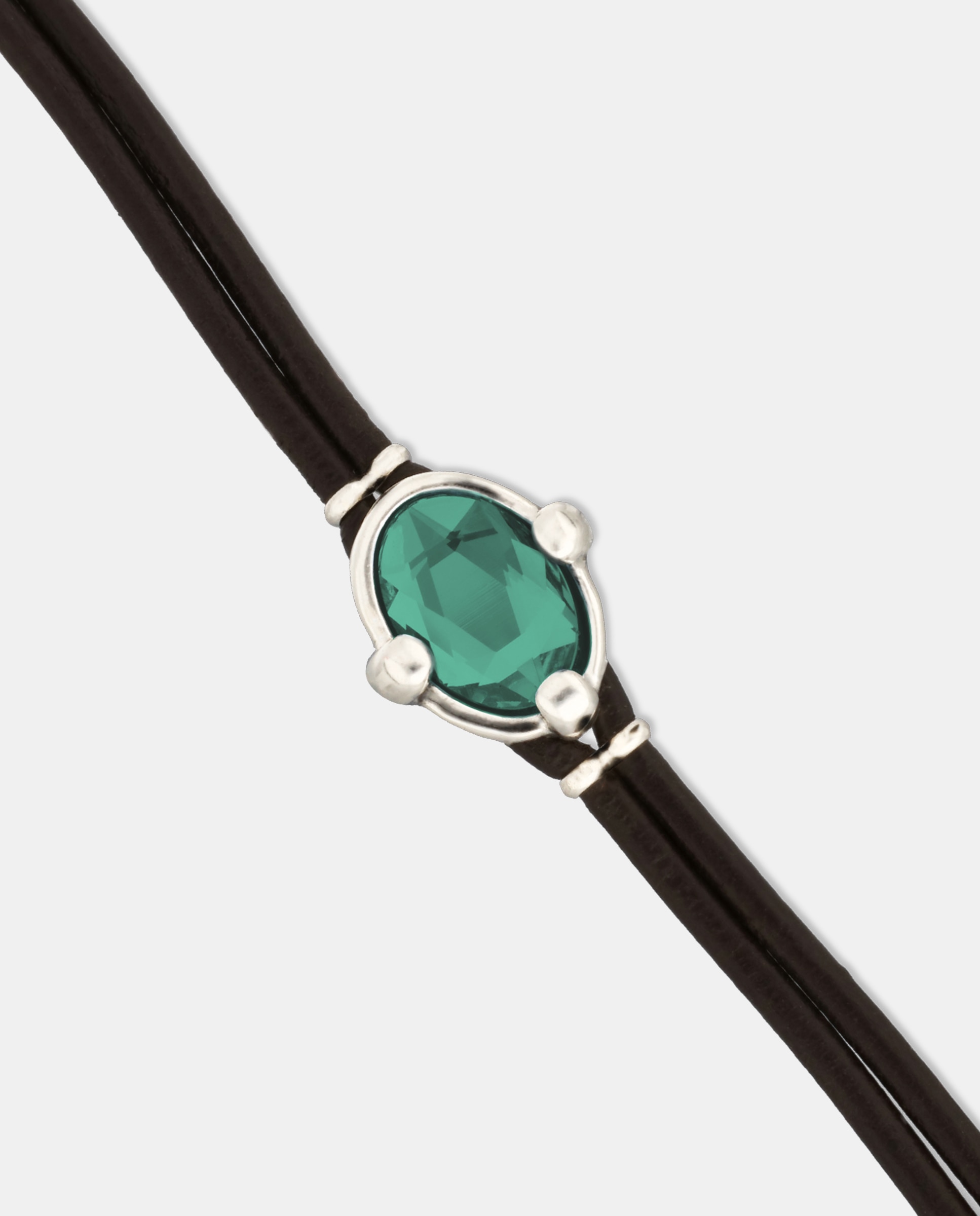 Pulseira de Couro com Cristal Facetado Prata-4