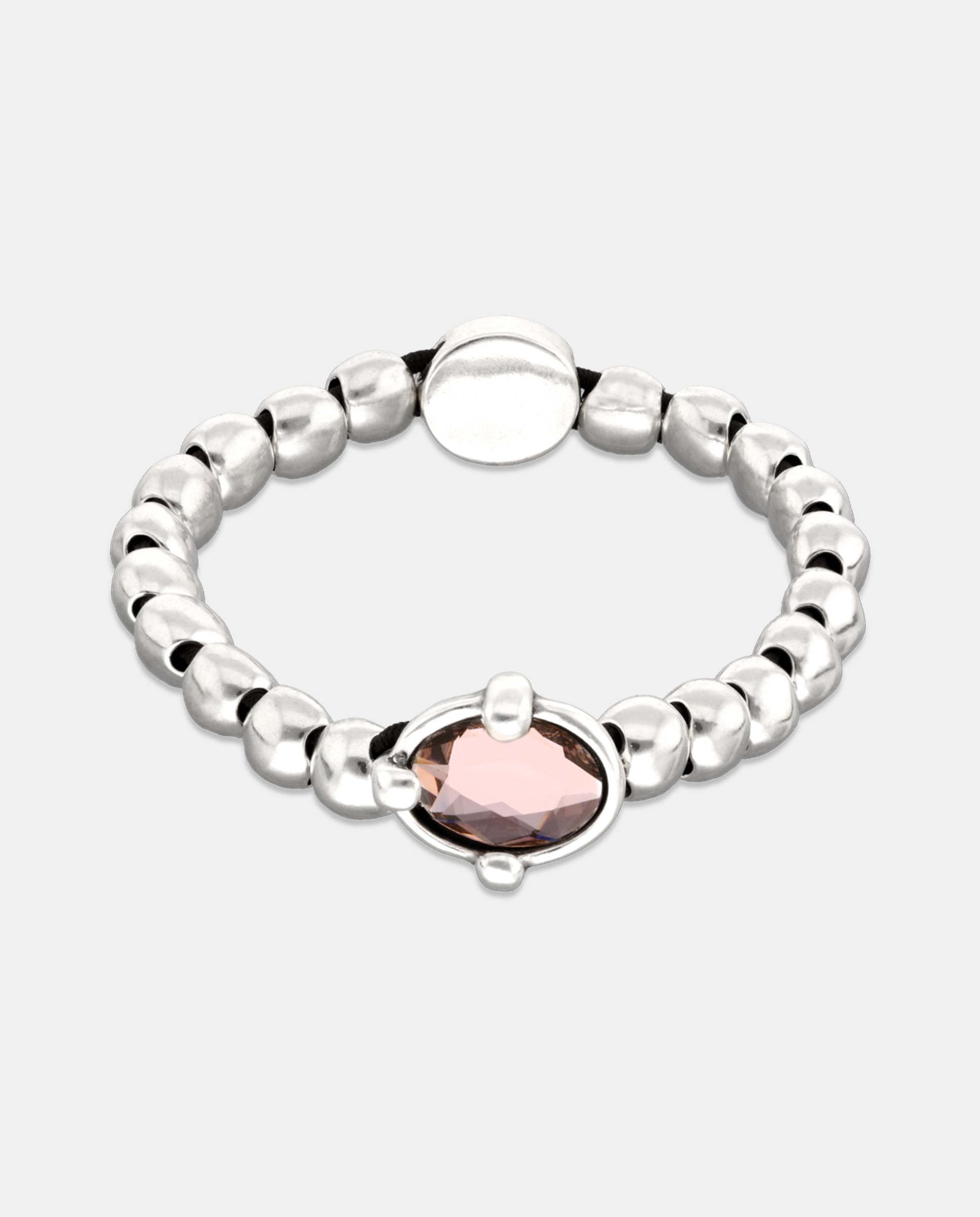 Pulseira Elástica de Bolas Banhada em Prata com Cristal Facetado Prata-1
