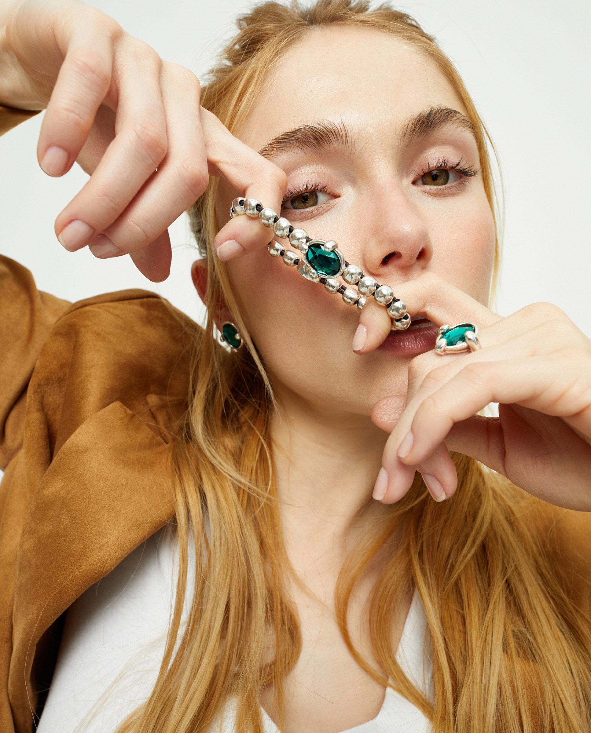 Pulseira Elástica de Bolas Banhada em Prata com Cristal Facetado Prata-6