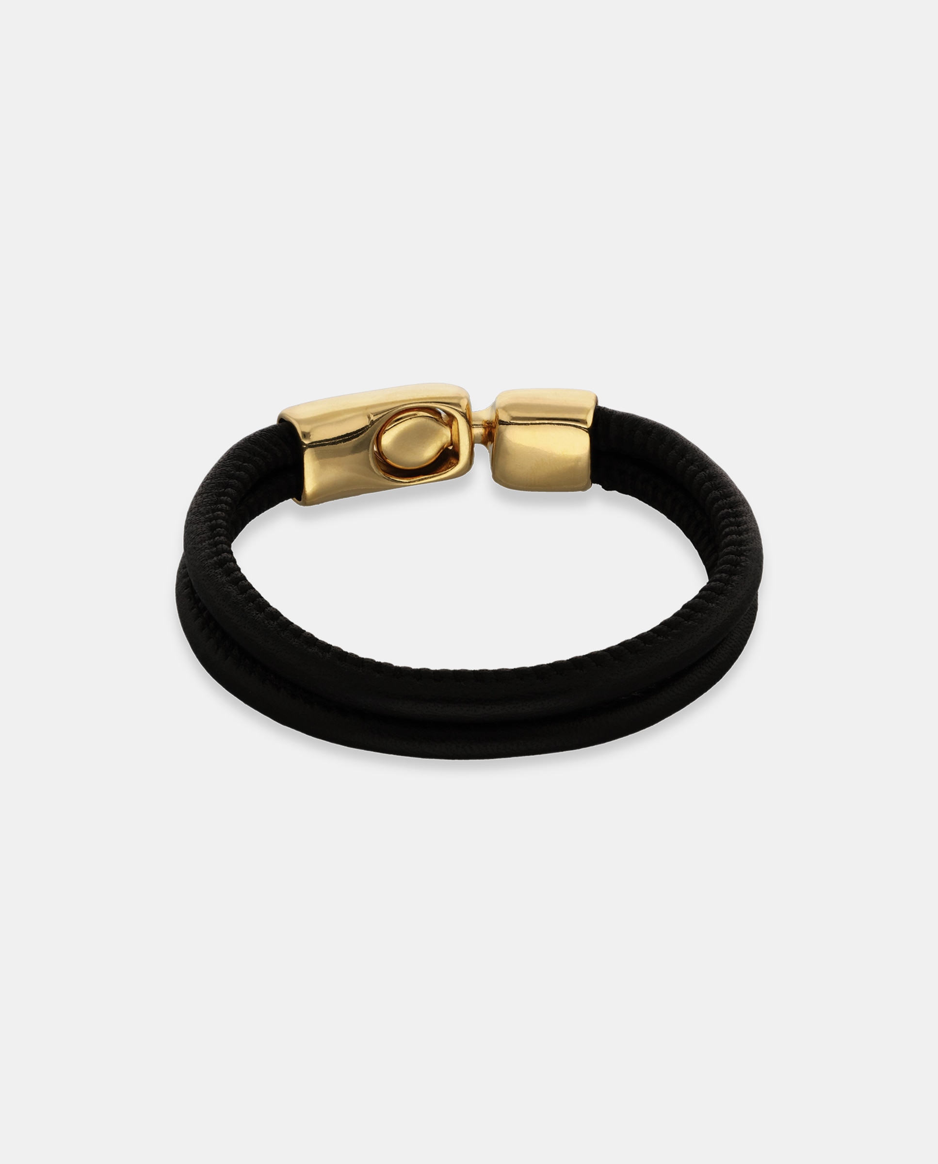 Pulseira de Couro em Preto com Fecho Banhado a Ouro 18k Ouro-3