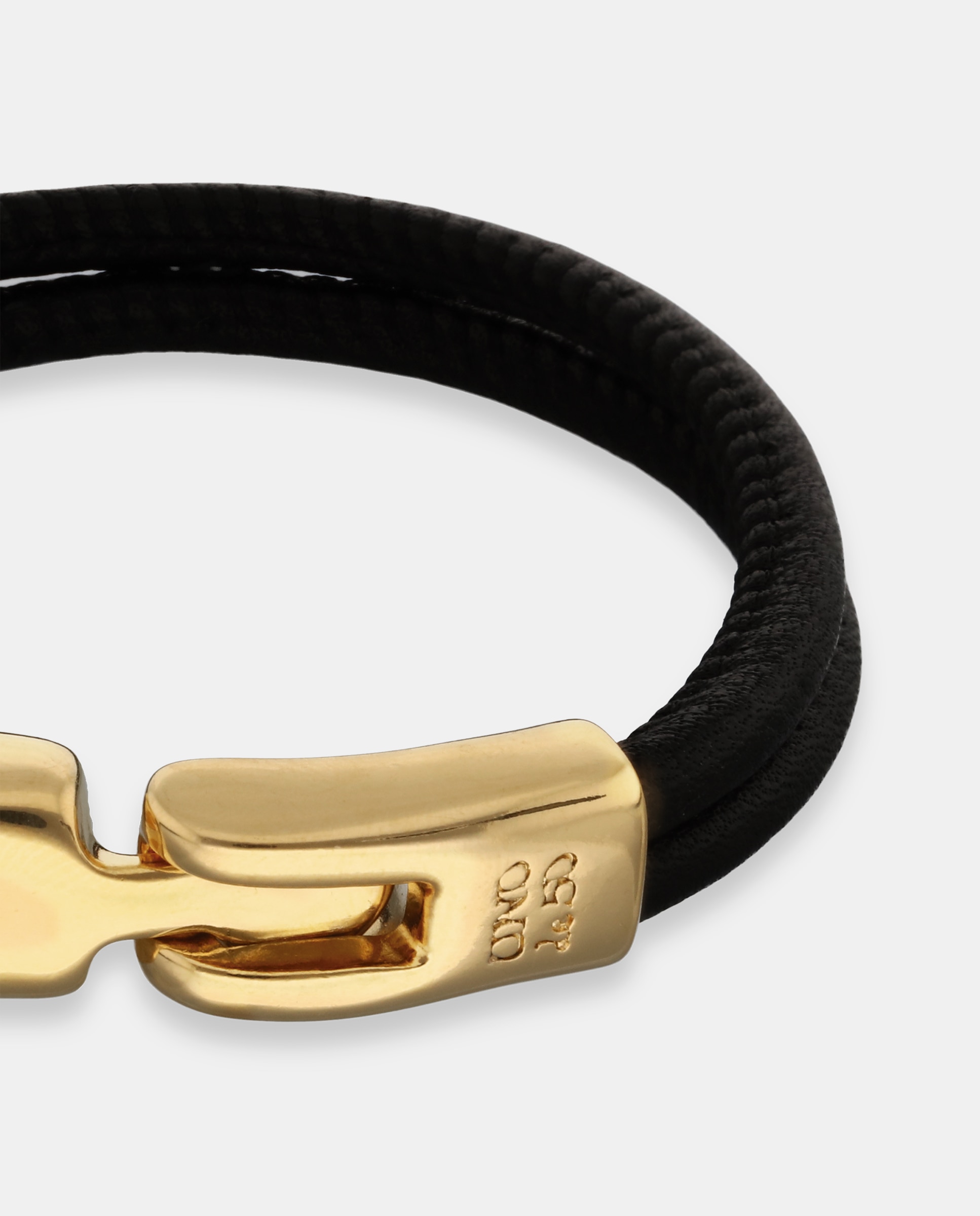 Pulseira de Couro em Preto com Fecho Banhado a Ouro 18k Ouro-4