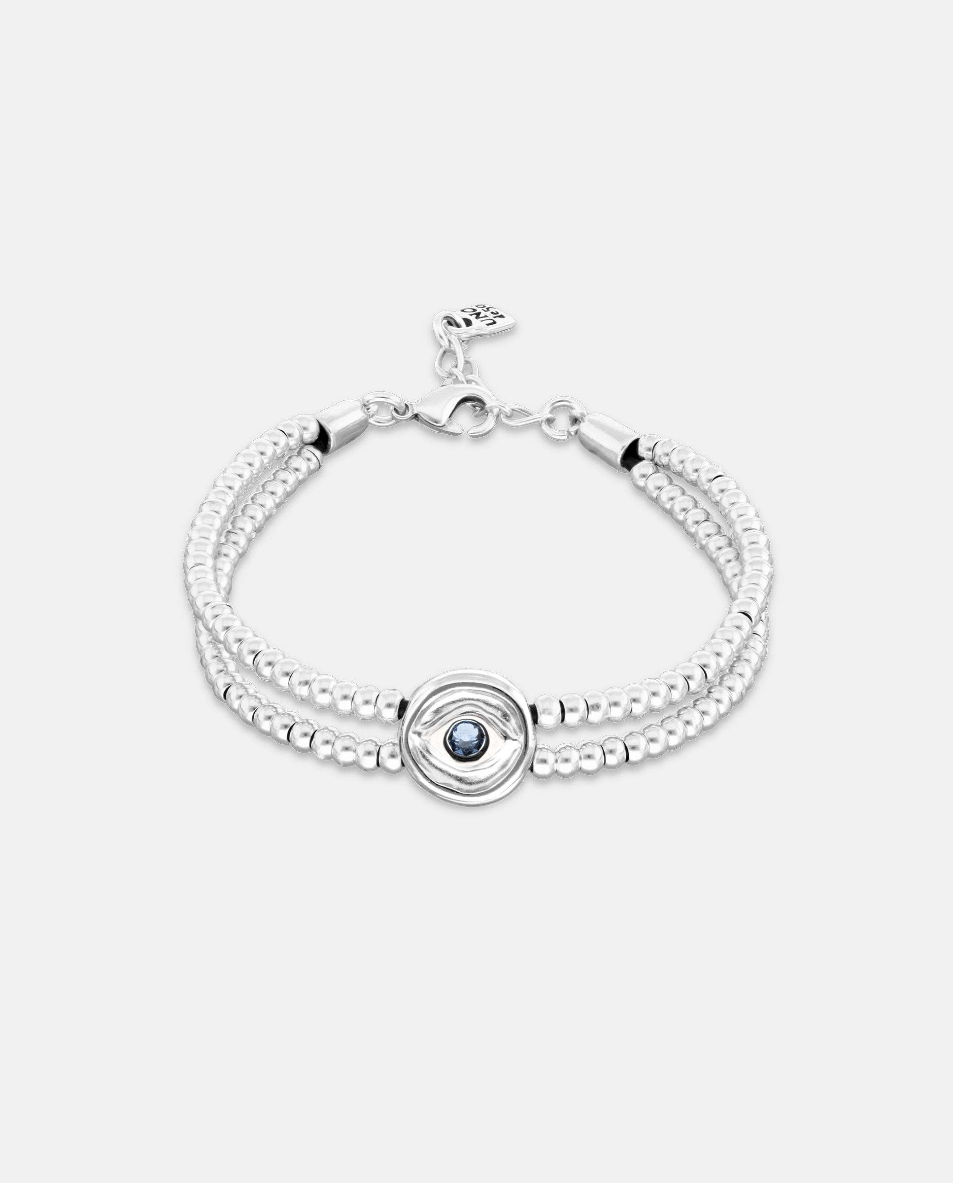 Pulseira de Bolas Dupla Banhada a Prata com Detalhe de Olho e Cristal Prata-1