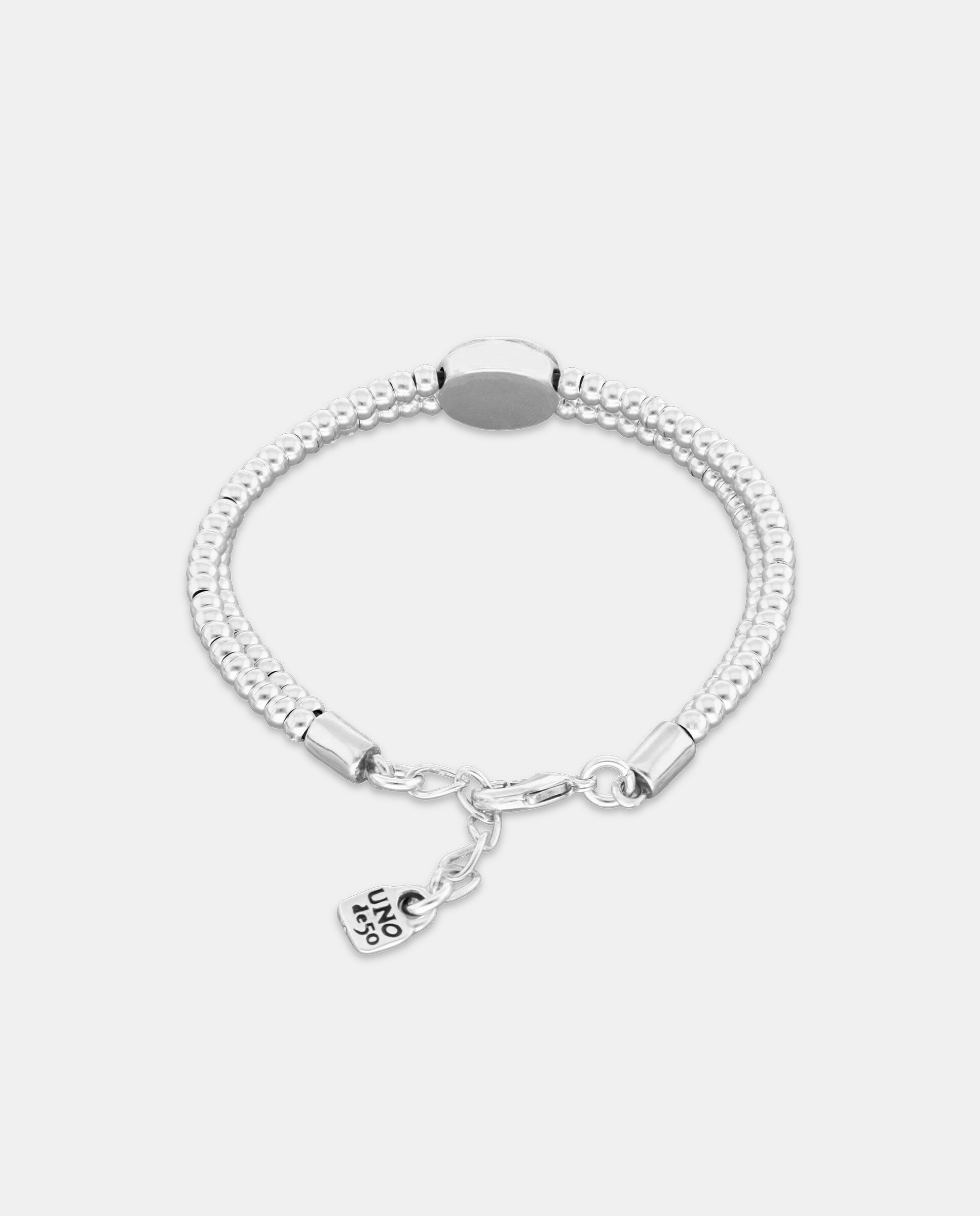 Pulseira de Bolas Dupla Banhada a Prata com Detalhe de Olho e Cristal Prata-3
