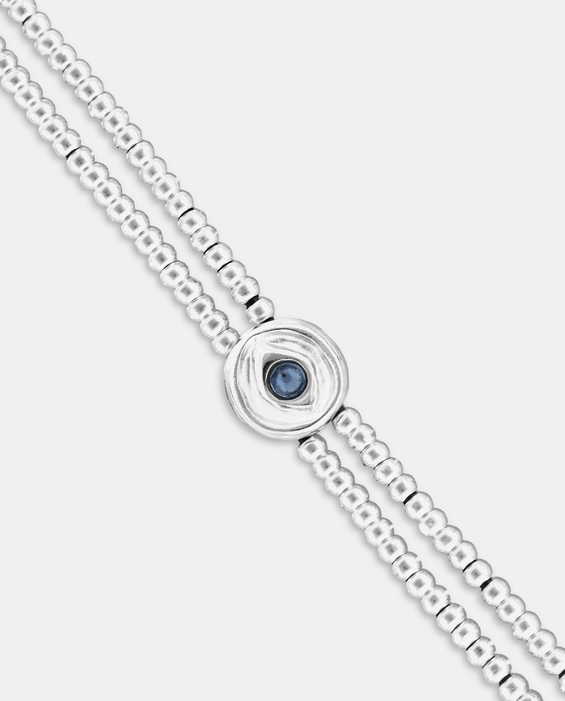 Pulseira de Bolas Dupla Banhada a Prata com Detalhe de Olho e Cristal Prata-4