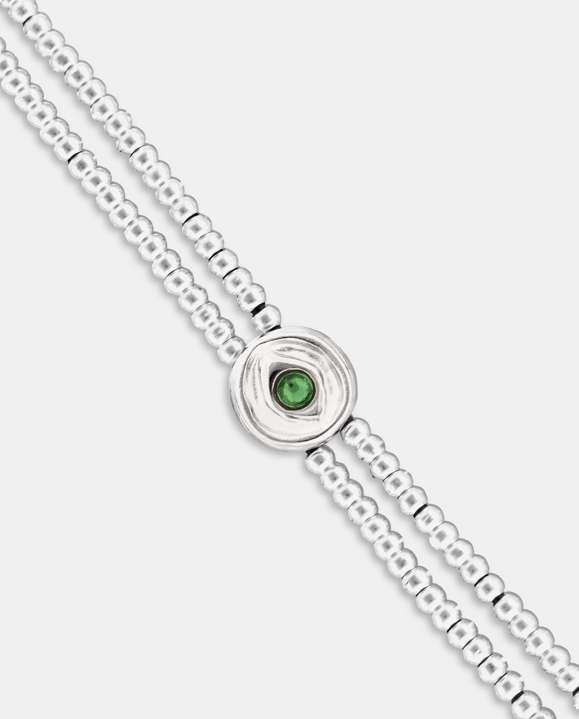 Pulseira de Bolas Dupla Banhada a Prata com Detalhe de Olho e Cristal Prata-4