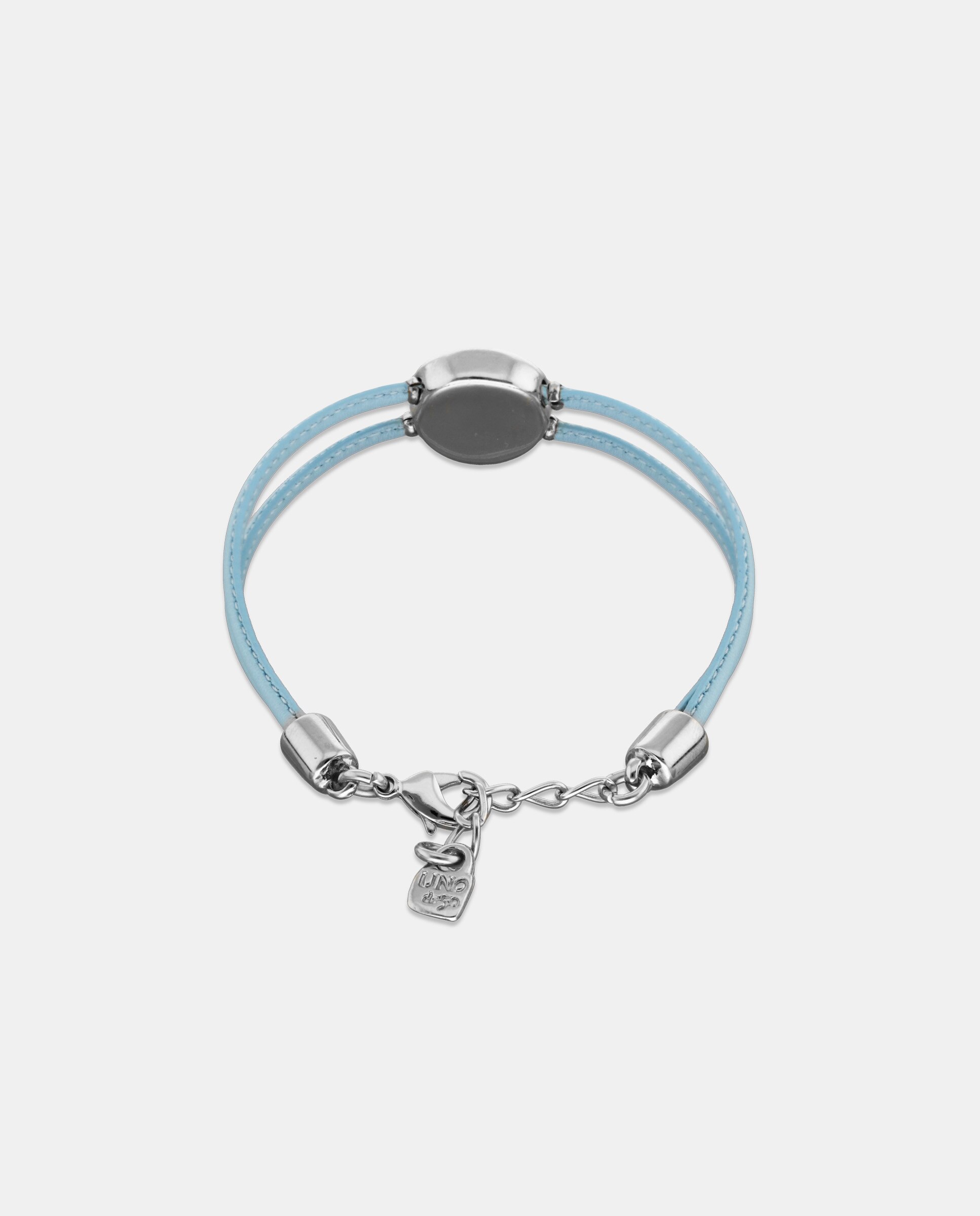 Pulseira de Couro Duplo Claro com Detalhe de Olho Banhado em Prata e Cristal Prata-3