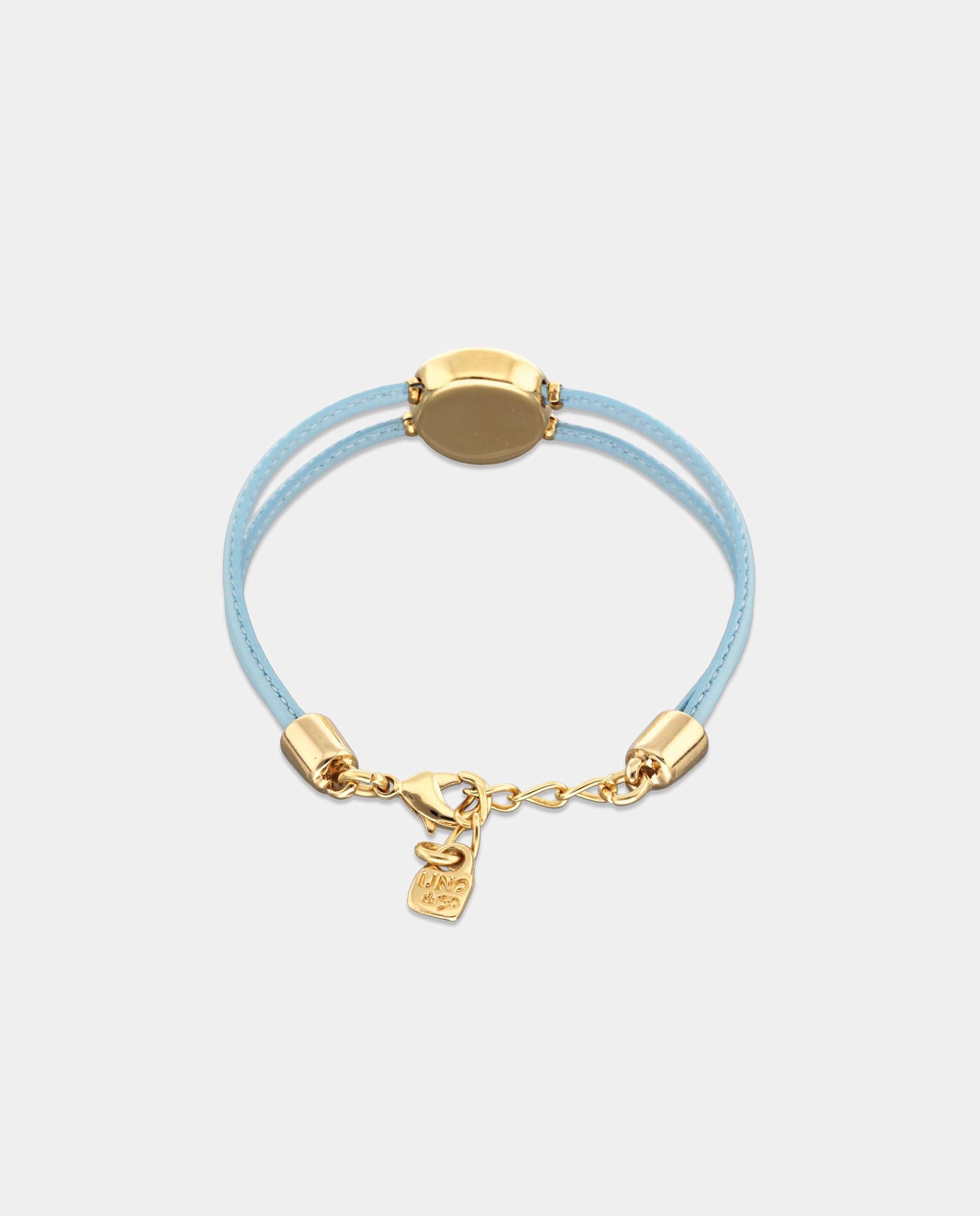 Pulseira de Couro Duplo Claro com Detalhe de Olho Banhado em Ouro 18k e Cristal Ouro-3