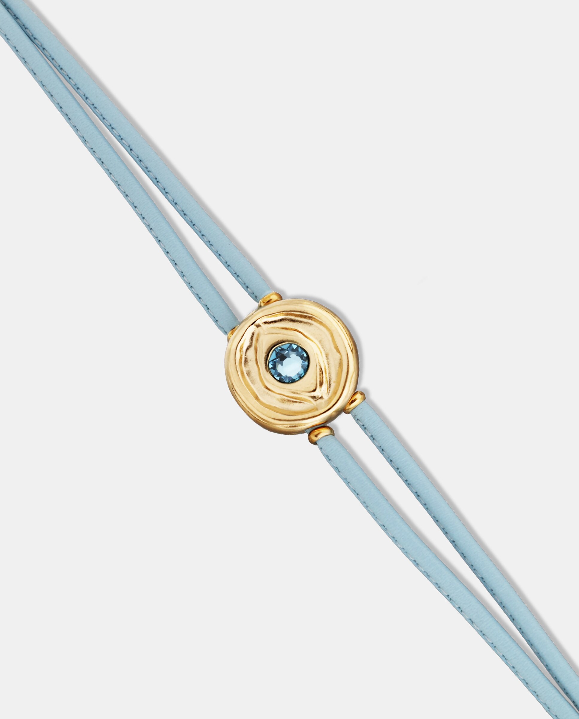Pulseira de Couro Duplo Claro com Detalhe de Olho Banhado em Ouro 18k e Cristal Ouro-4