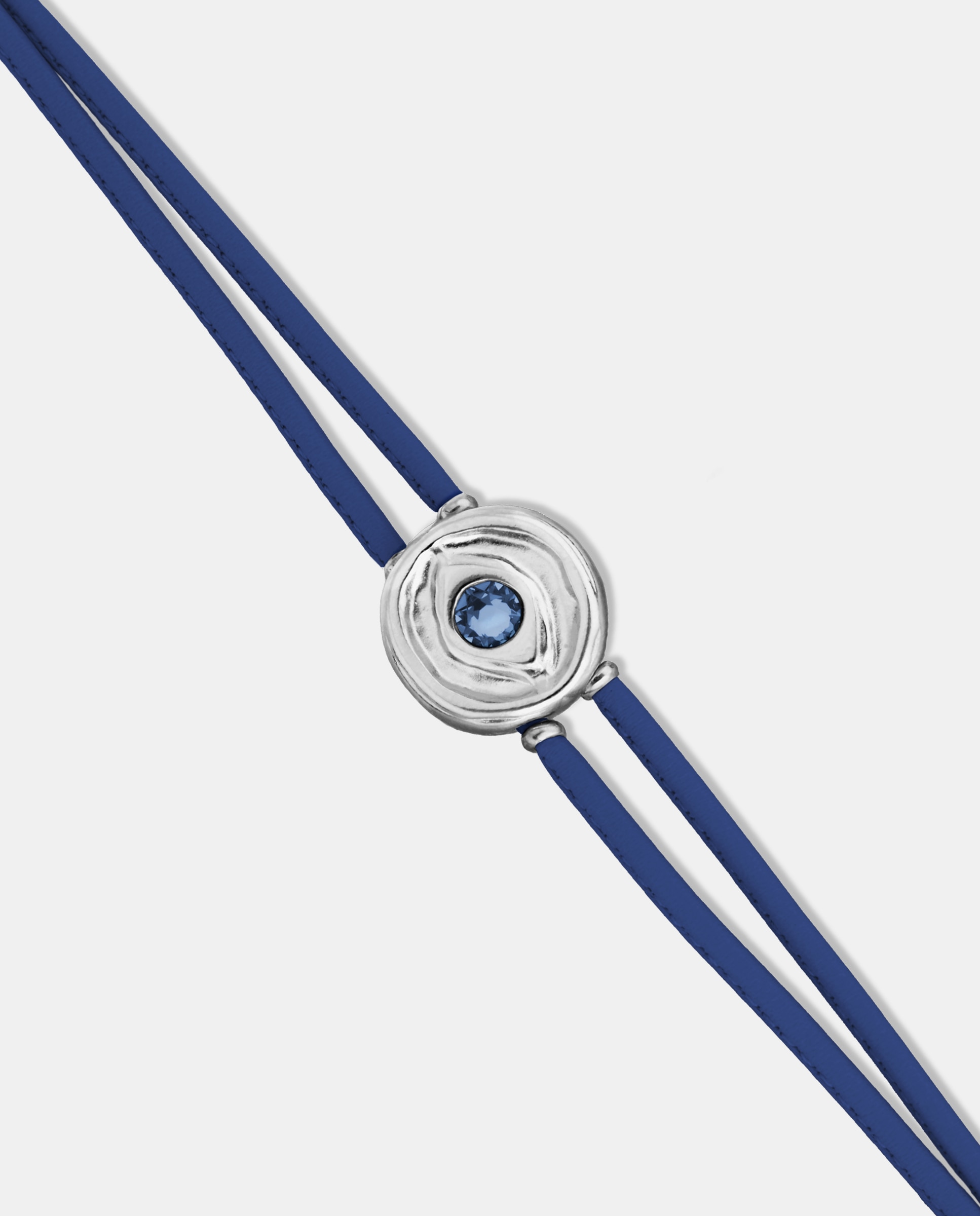 Pulseira de Couro Duplo Escuro com Detalhe de Olho Banhado em Prata e Cristal Prata-4
