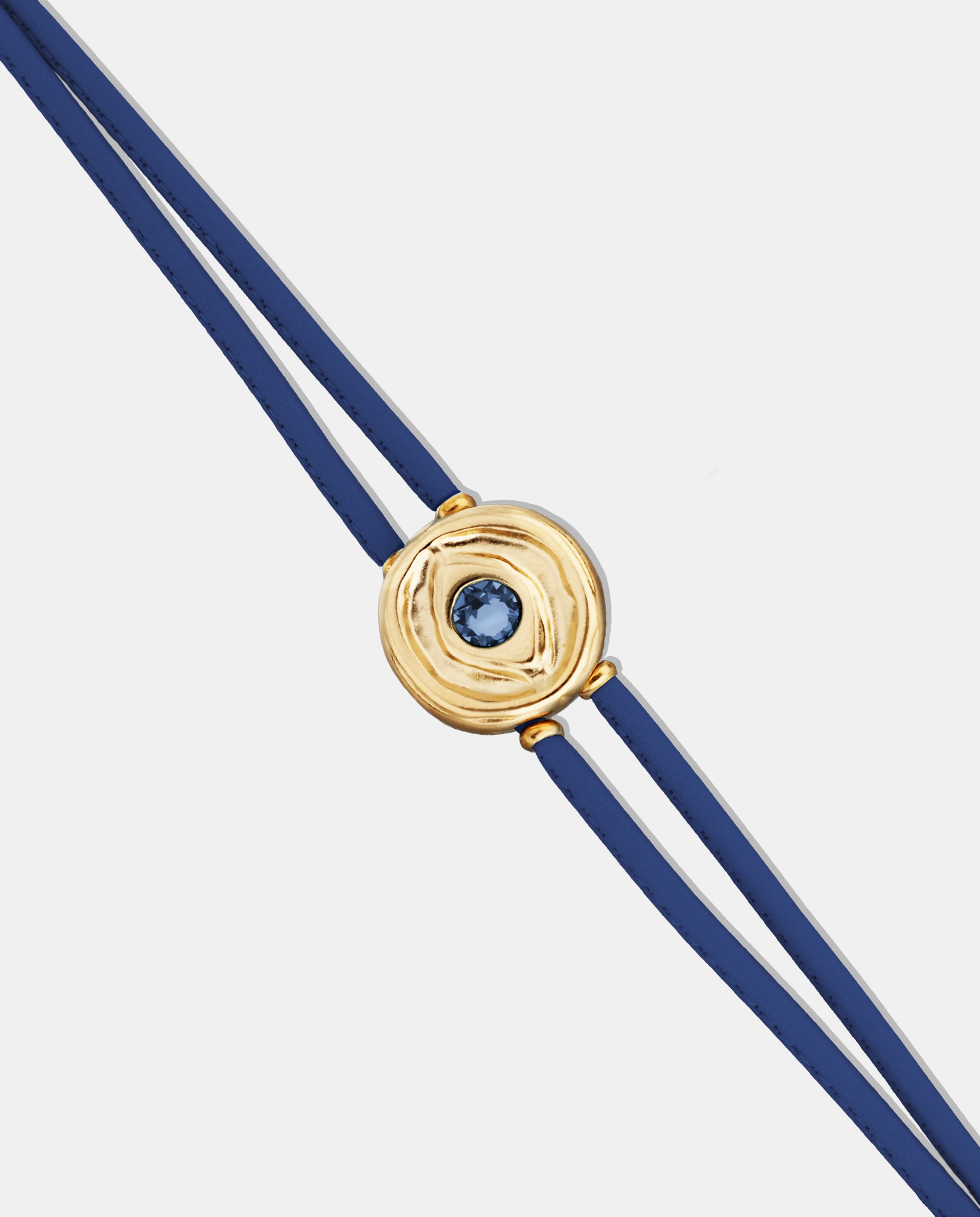 Pulseira de Couro Duplo Escuro com Detalhe de Olho Banhado em Ouro 18k e Cristal Ouro-4