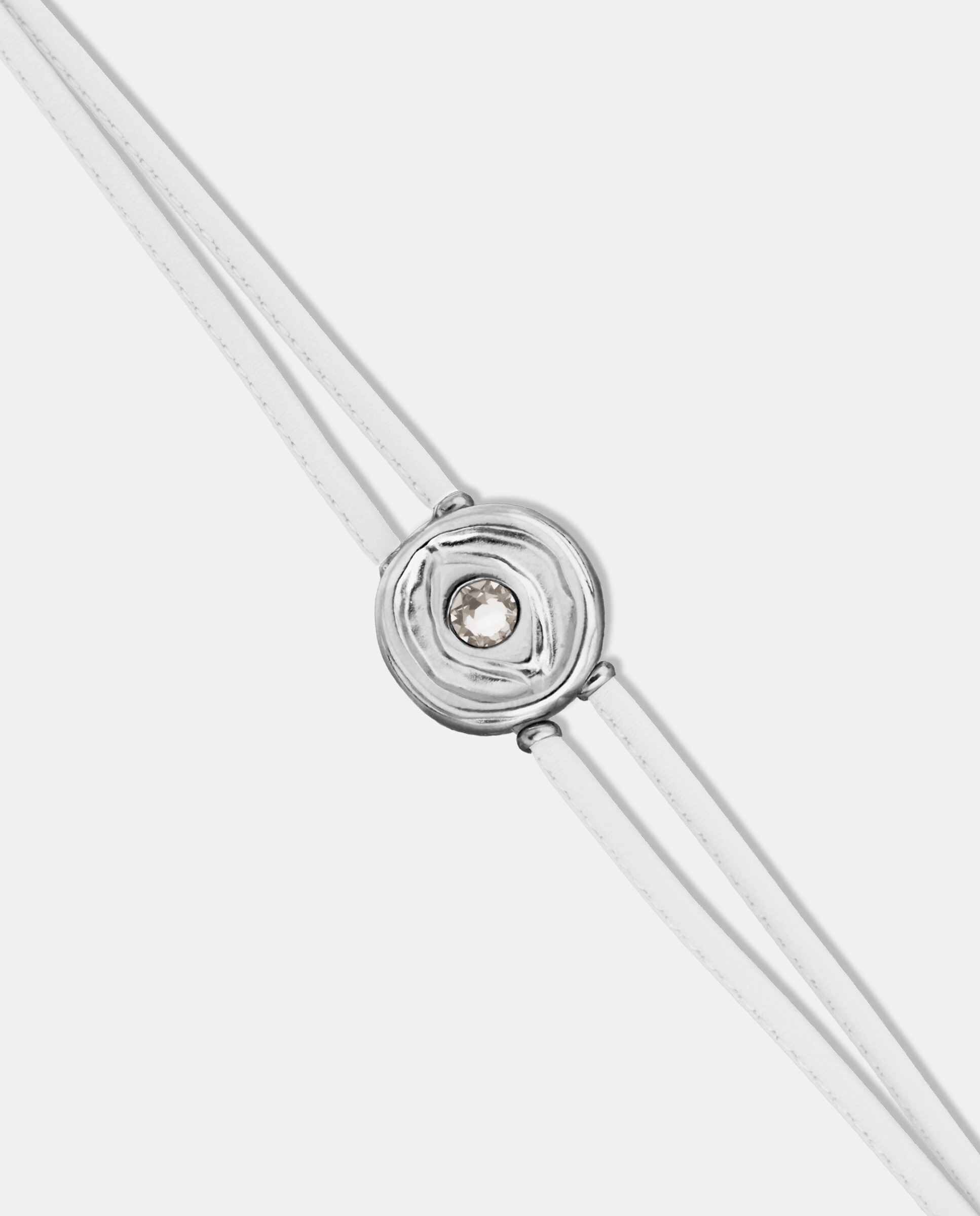 Pulseira de Couro Duplo com Detalhe de Olho Banhado a Prata e Cristal Prata-4