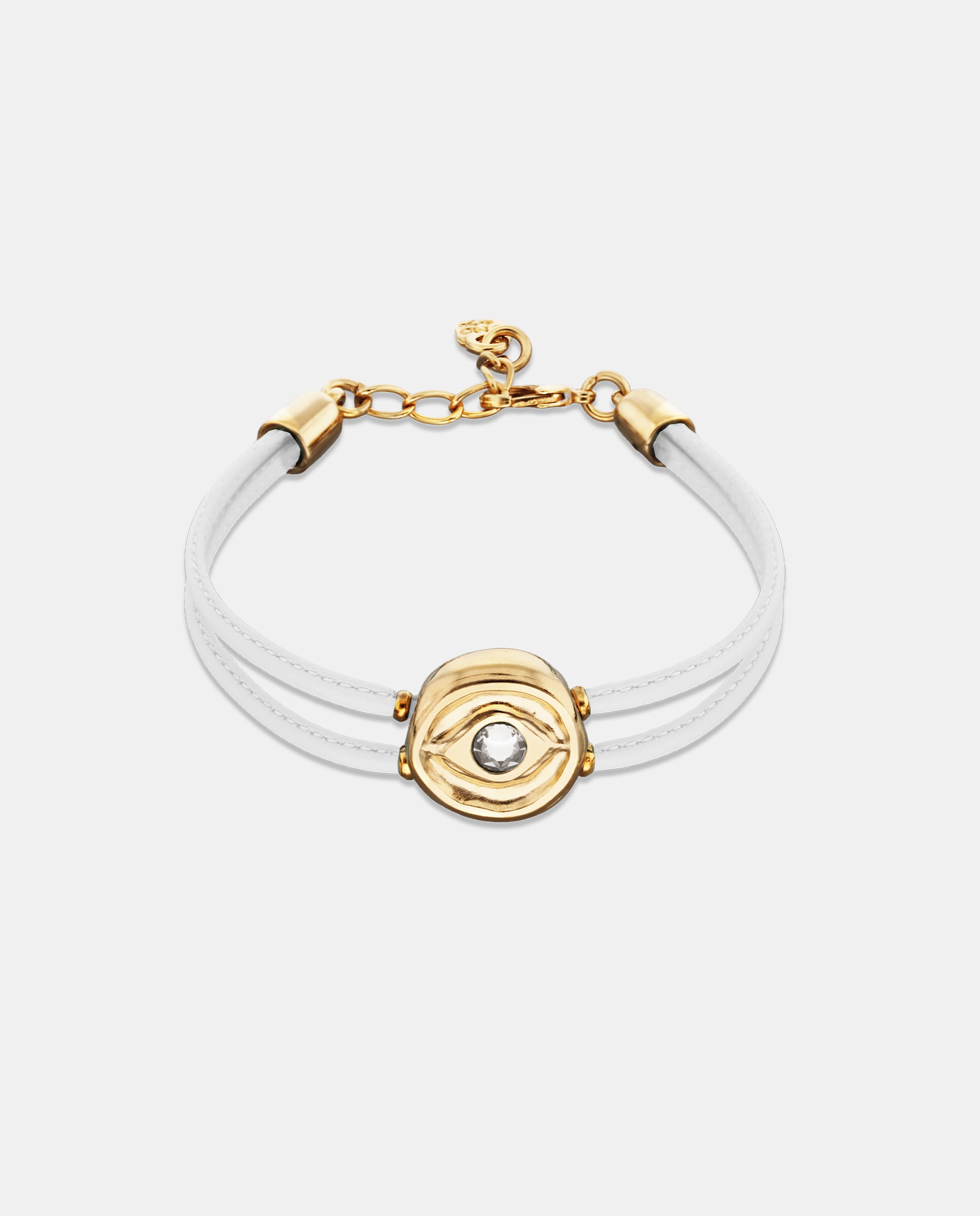 Pulseira de Couro Duplo com Detalhe de Olho Banhado a Ouro 18k e Cristal Ouro-1