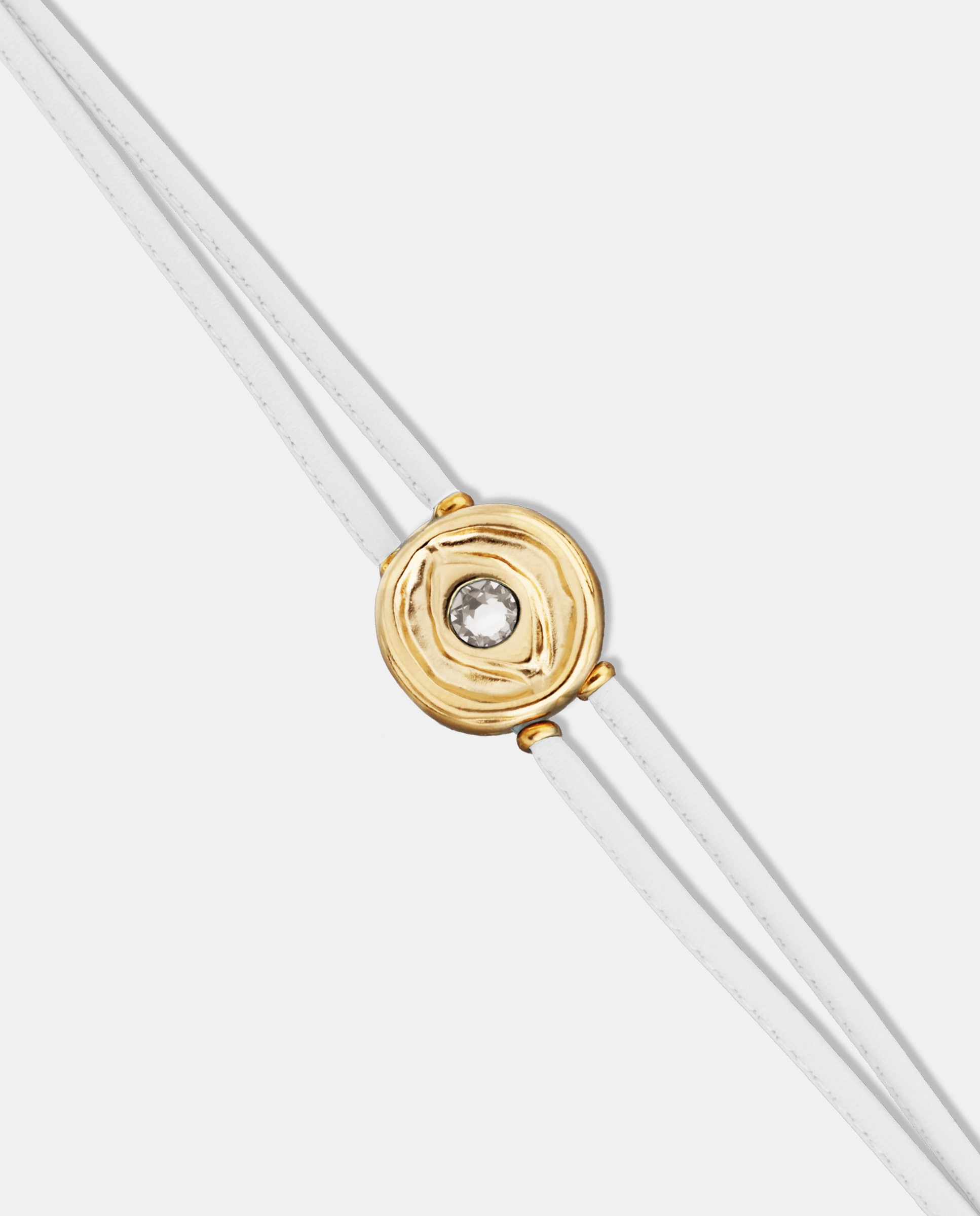 Pulseira de Couro Duplo com Detalhe de Olho Banhado a Ouro 18k e Cristal Ouro-4