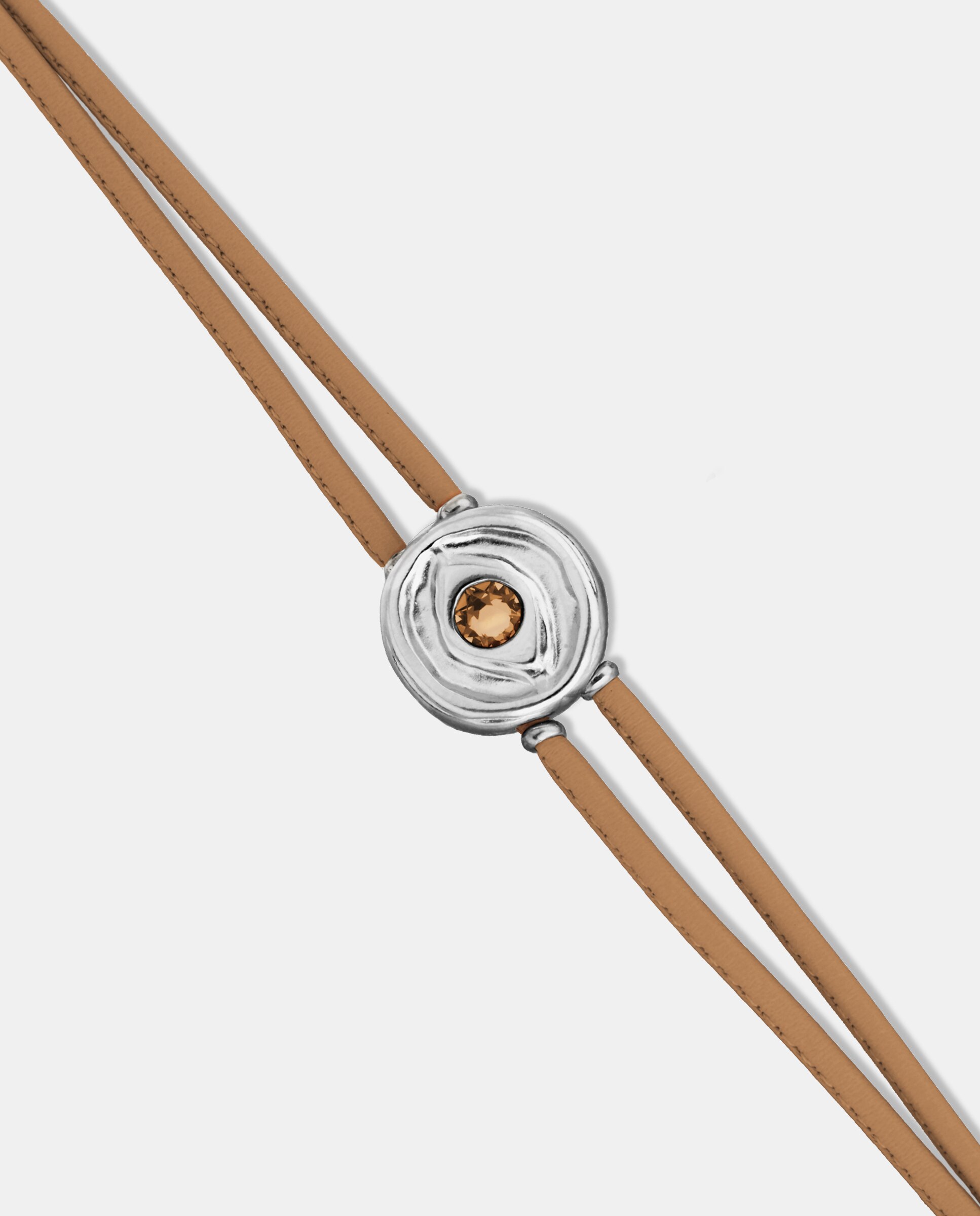 Pulseira de Couro Duplo com Detalhe de Olho Banhado a Prata e Cristal Prata-4