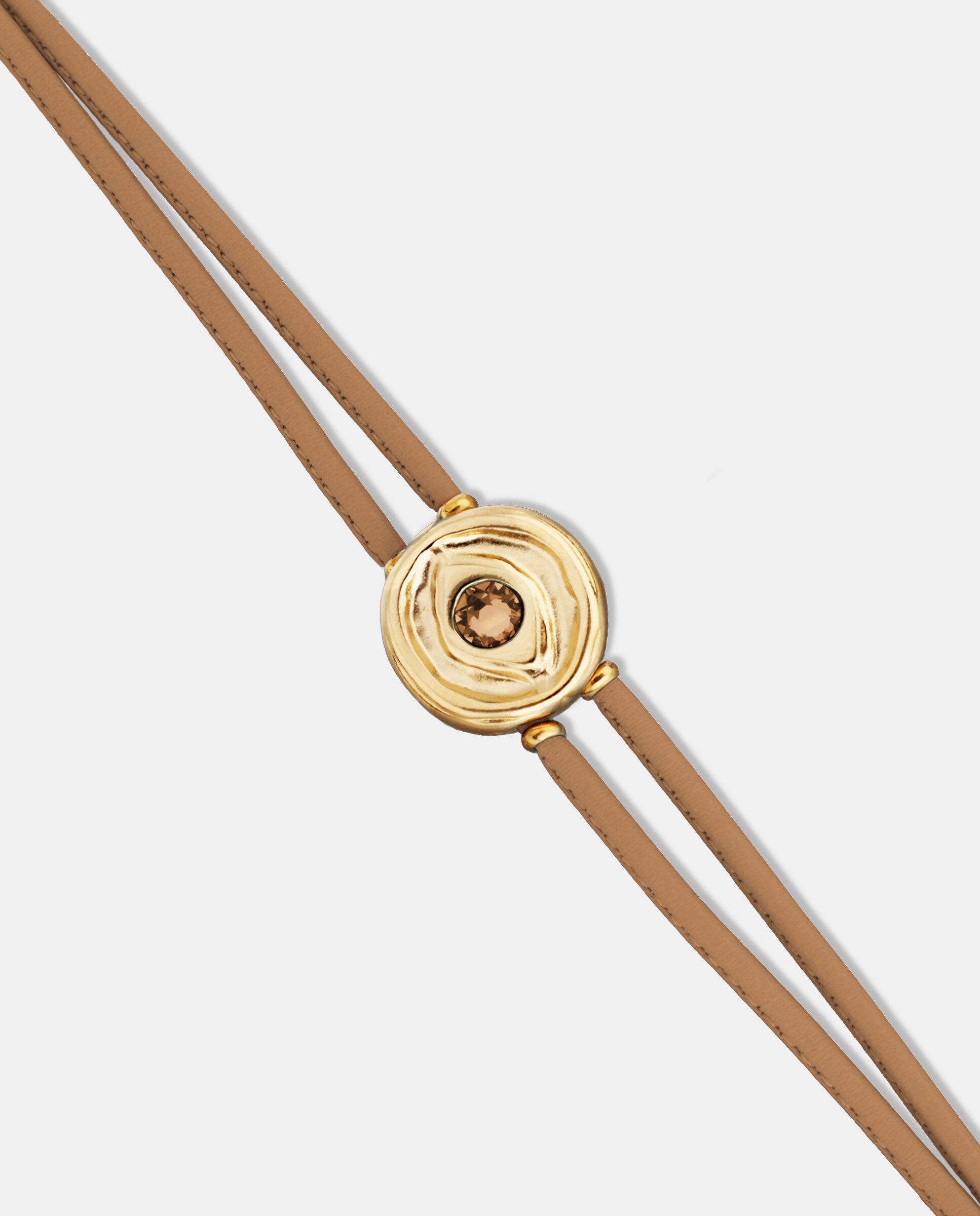 Pulseira de Couro Duplo com Detalhe de Olho Banhado a Ouro 18k e Cristal Ouro-3
