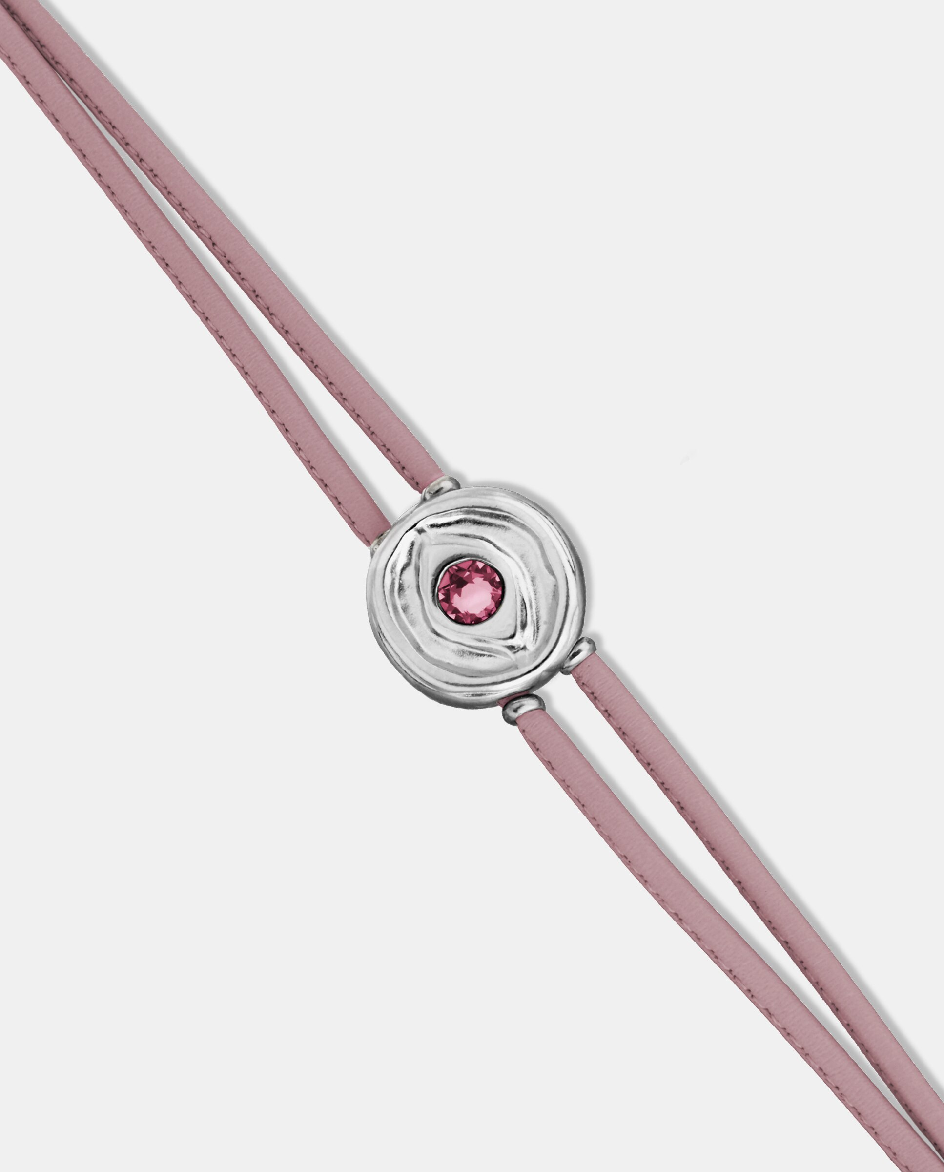 Pulseira de Couro Duplo Lilás com Detalhe de Olho Banhado em Prata e Cristal Prata-4