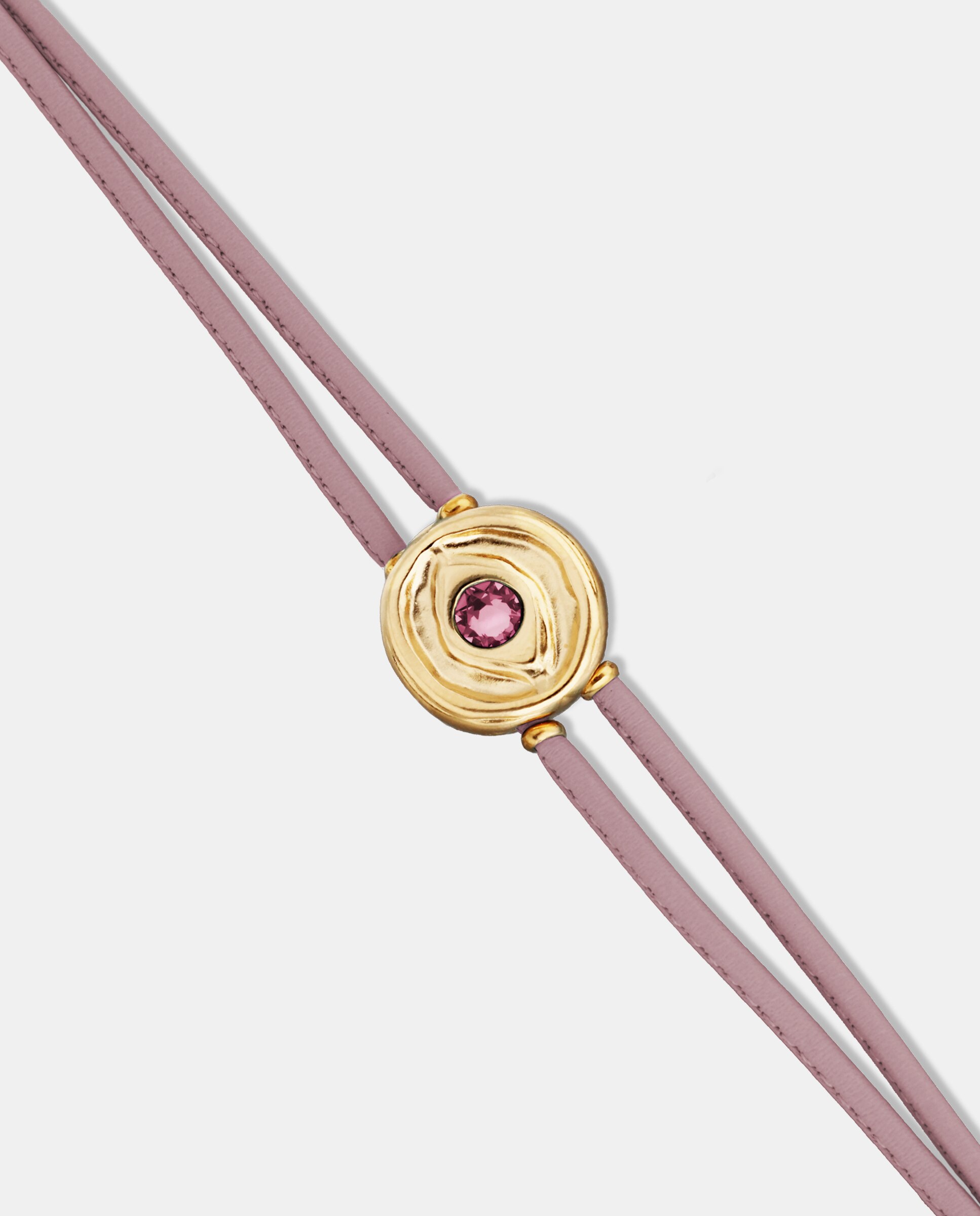 Pulseira de Couro Duplo Lilás com Detalhe de Olho Banhado a Ouro 18k e Cristal Ouro-3