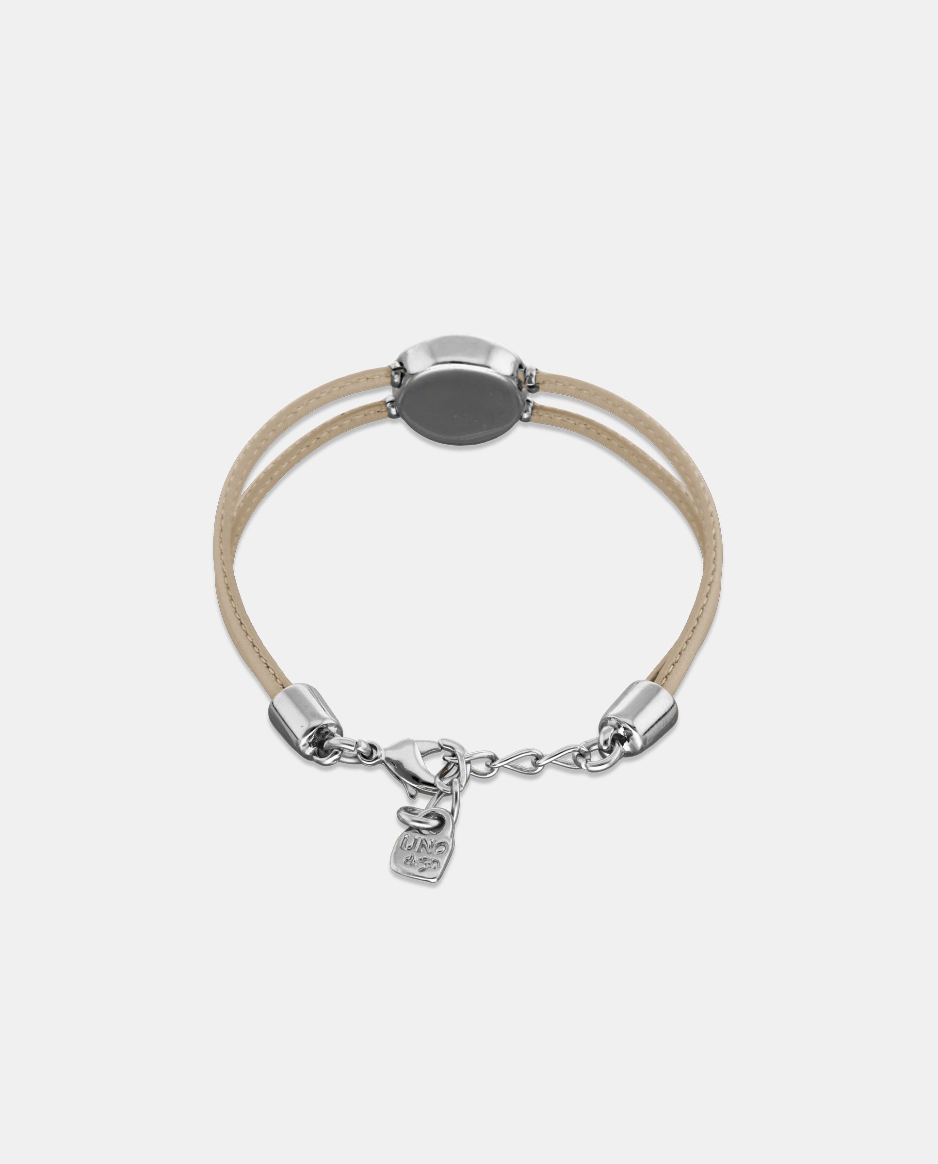 Pulseira de Couro Duplo Marfim com Detalhe de Olho Banhado em Prata e Cristal Prata-2
