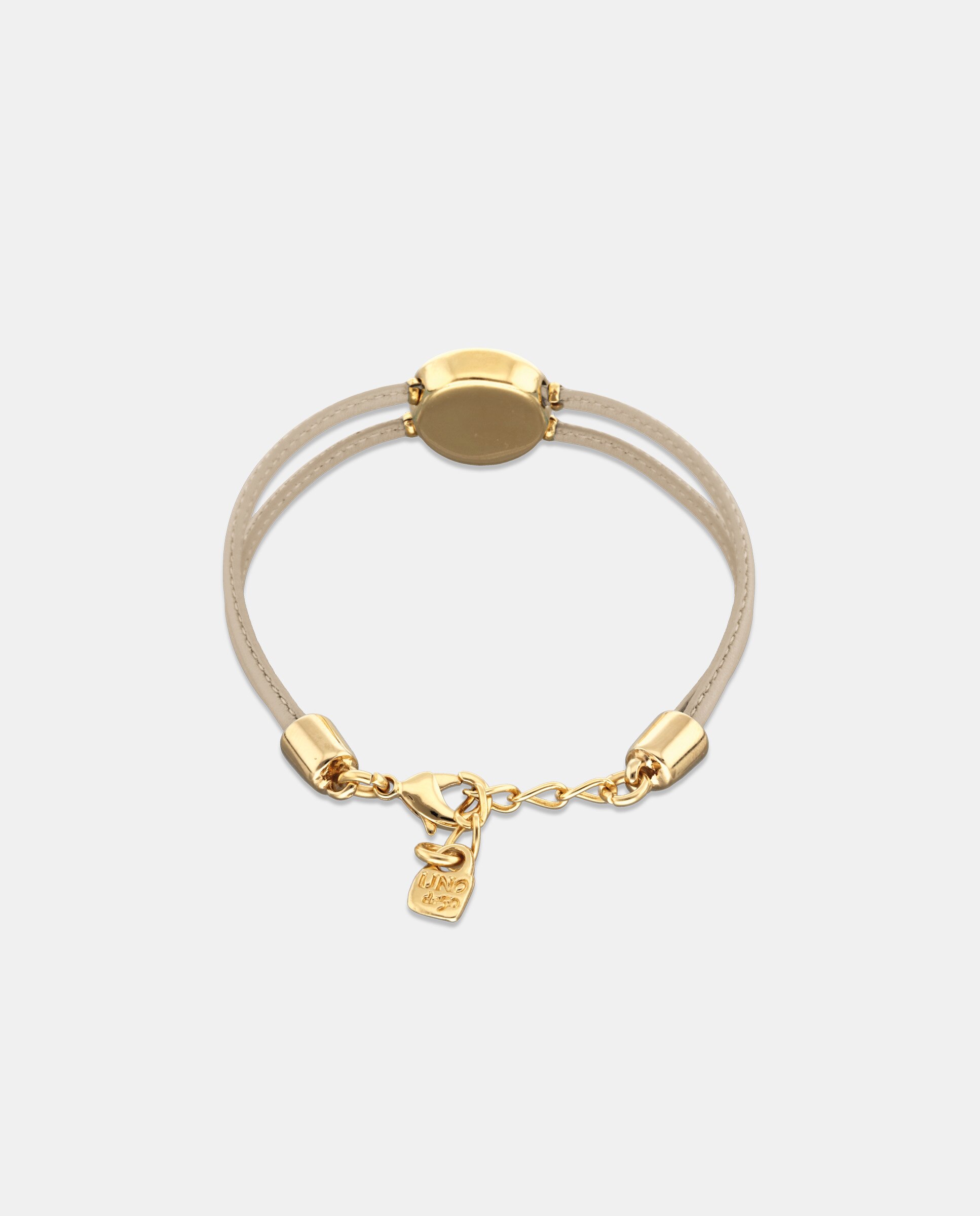 Pulseira de Couro Duplo Marfim com Detalhe de Olho Banhado a Ouro 18k e Cristal Ouro-3