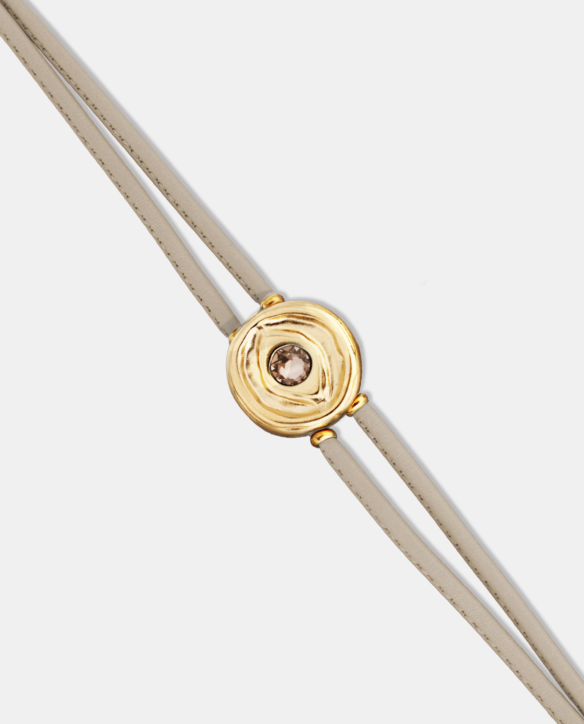 Pulseira de Couro Duplo Marfim com Detalhe de Olho Banhado a Ouro 18k e Cristal Ouro-4