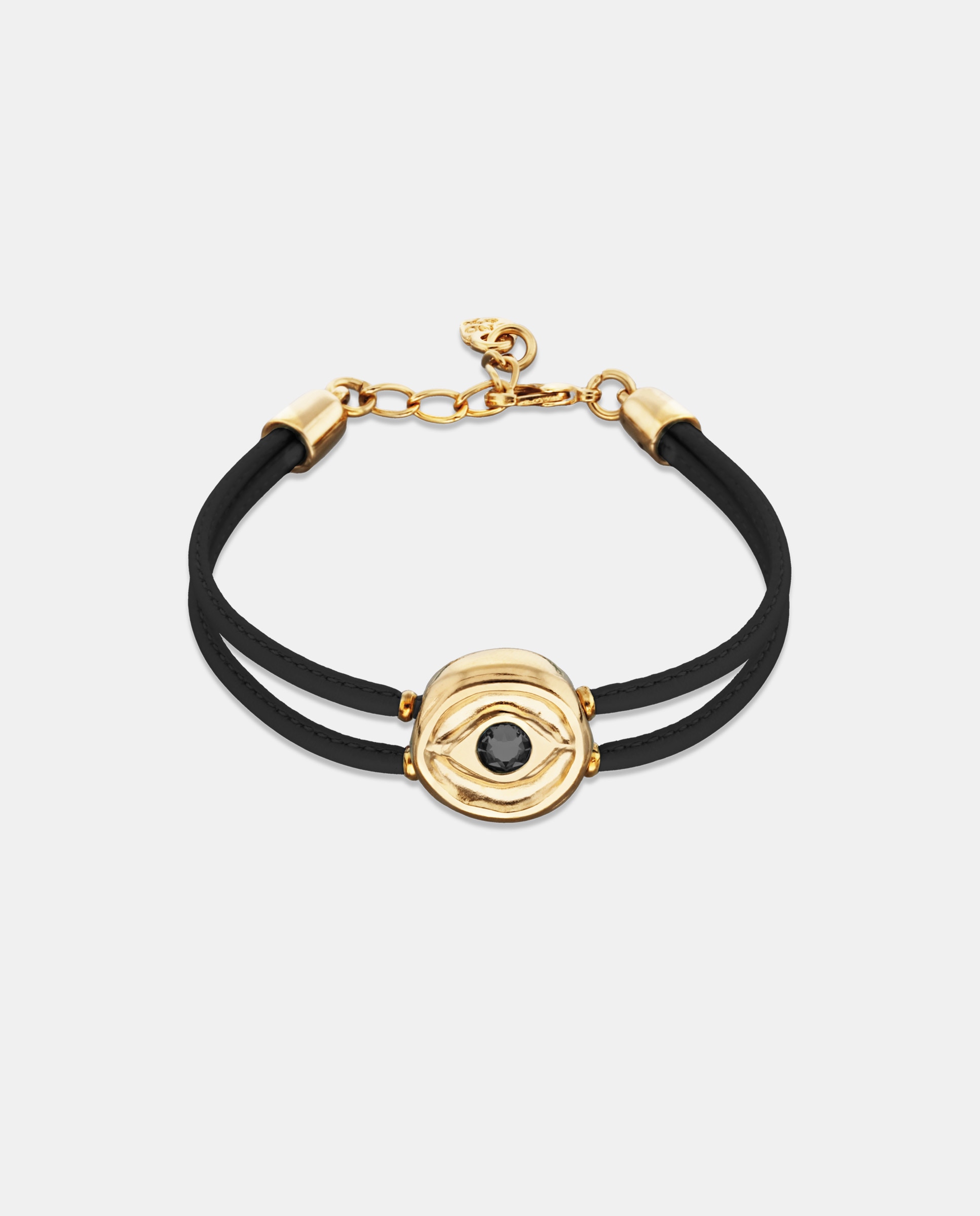 Pulseira de Couro Duplo com Detalhe de Olho Banhado a Ouro 18k e Cristal Ouro-1
