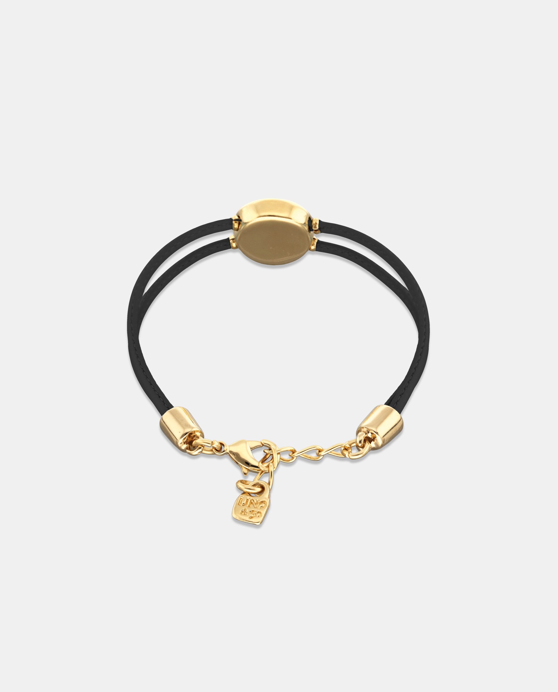 Pulseira de Couro Duplo com Detalhe de Olho Banhado a Ouro 18k e Cristal Ouro-3