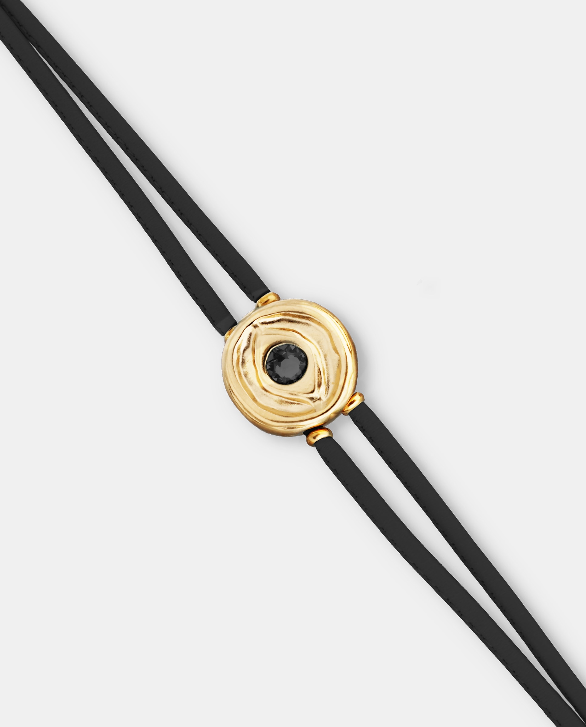 Pulseira de Couro Duplo com Detalhe de Olho Banhado a Ouro 18k e Cristal Ouro-4