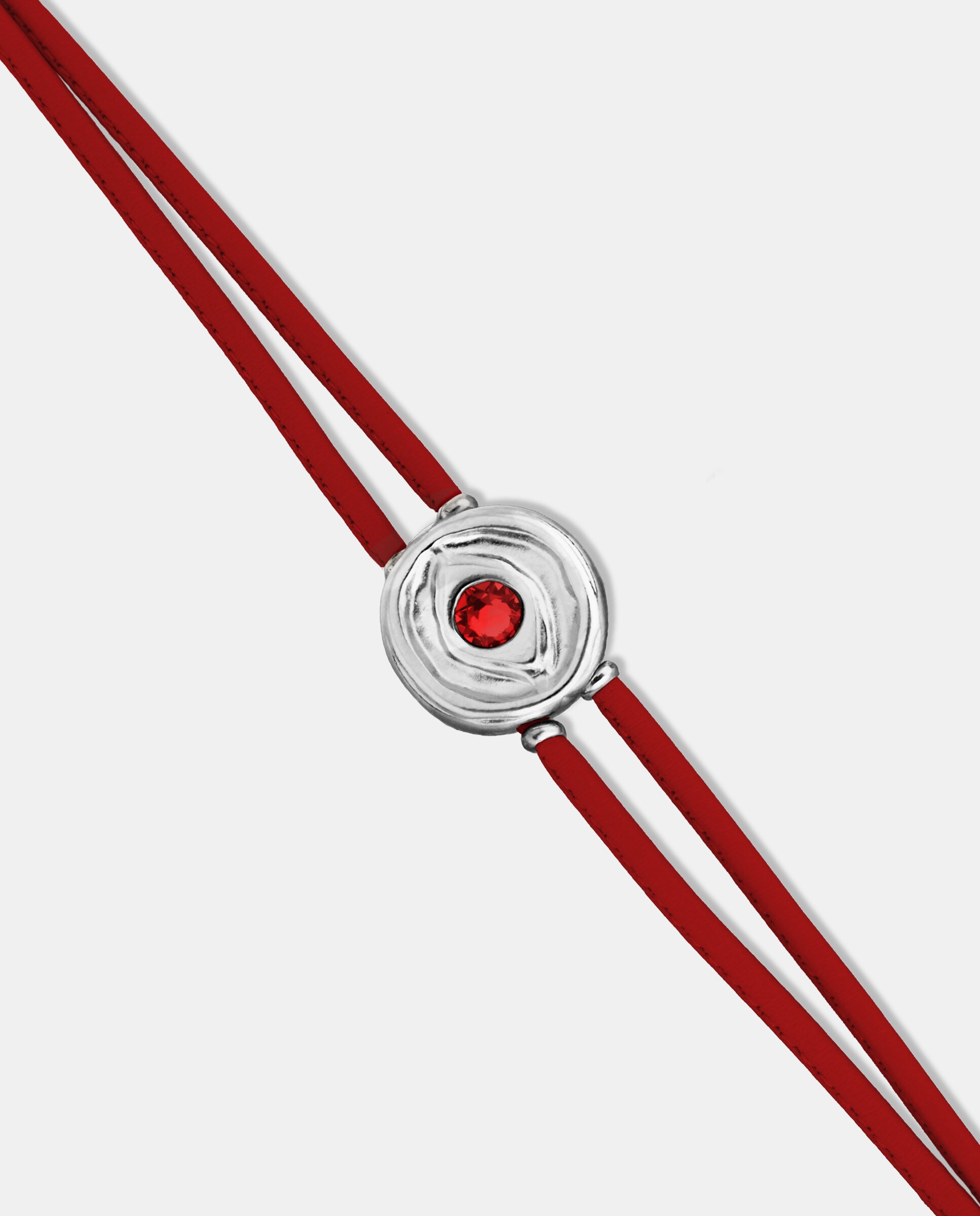Pulseira de Couro Vermelha com Detalhe de Olho Banhado em Prata e Cristal Prata-4