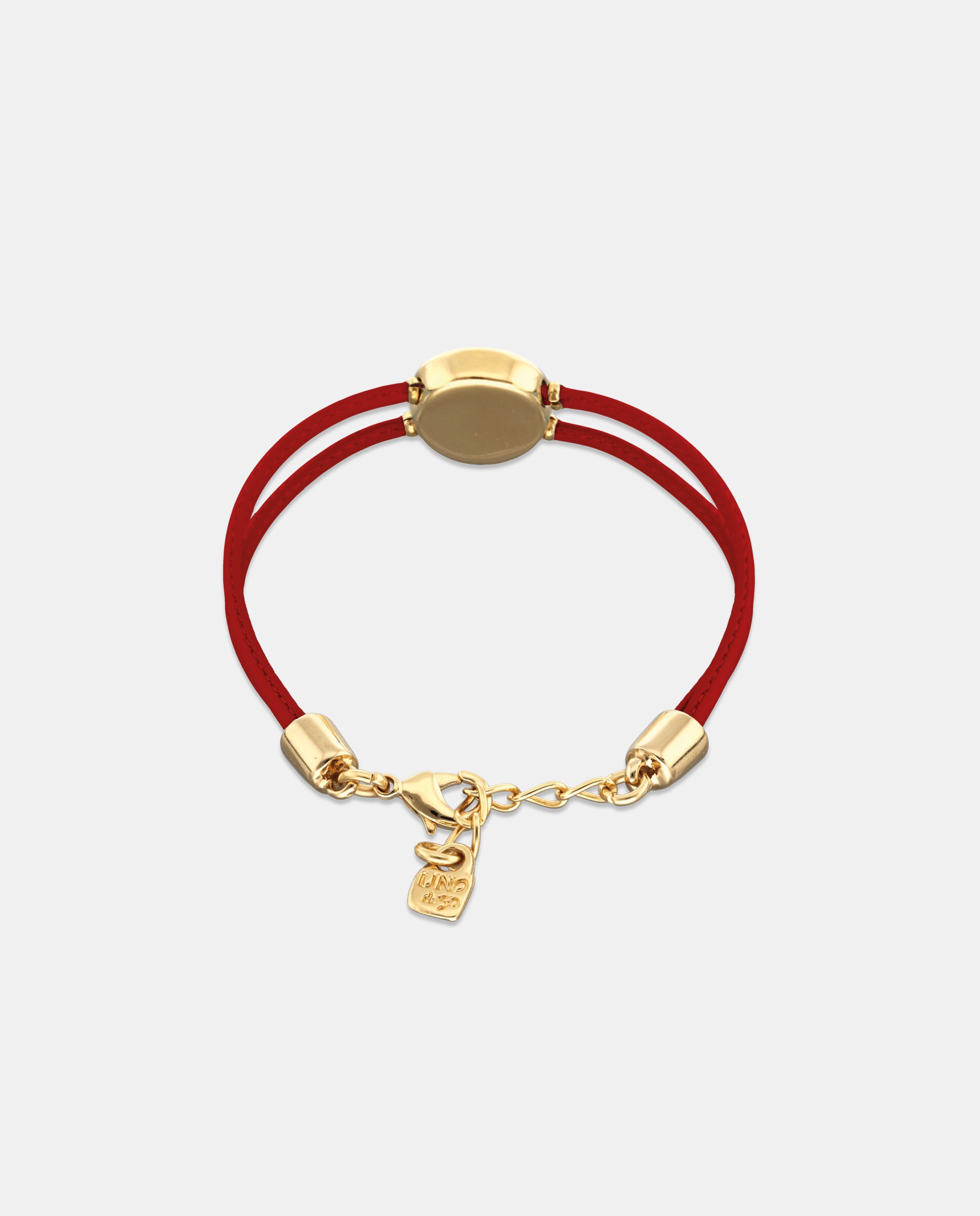 Pulseira de Couro Vermelha com Detalhe de Olho Banhado em Ouro 18k e Cristal Ouro-2