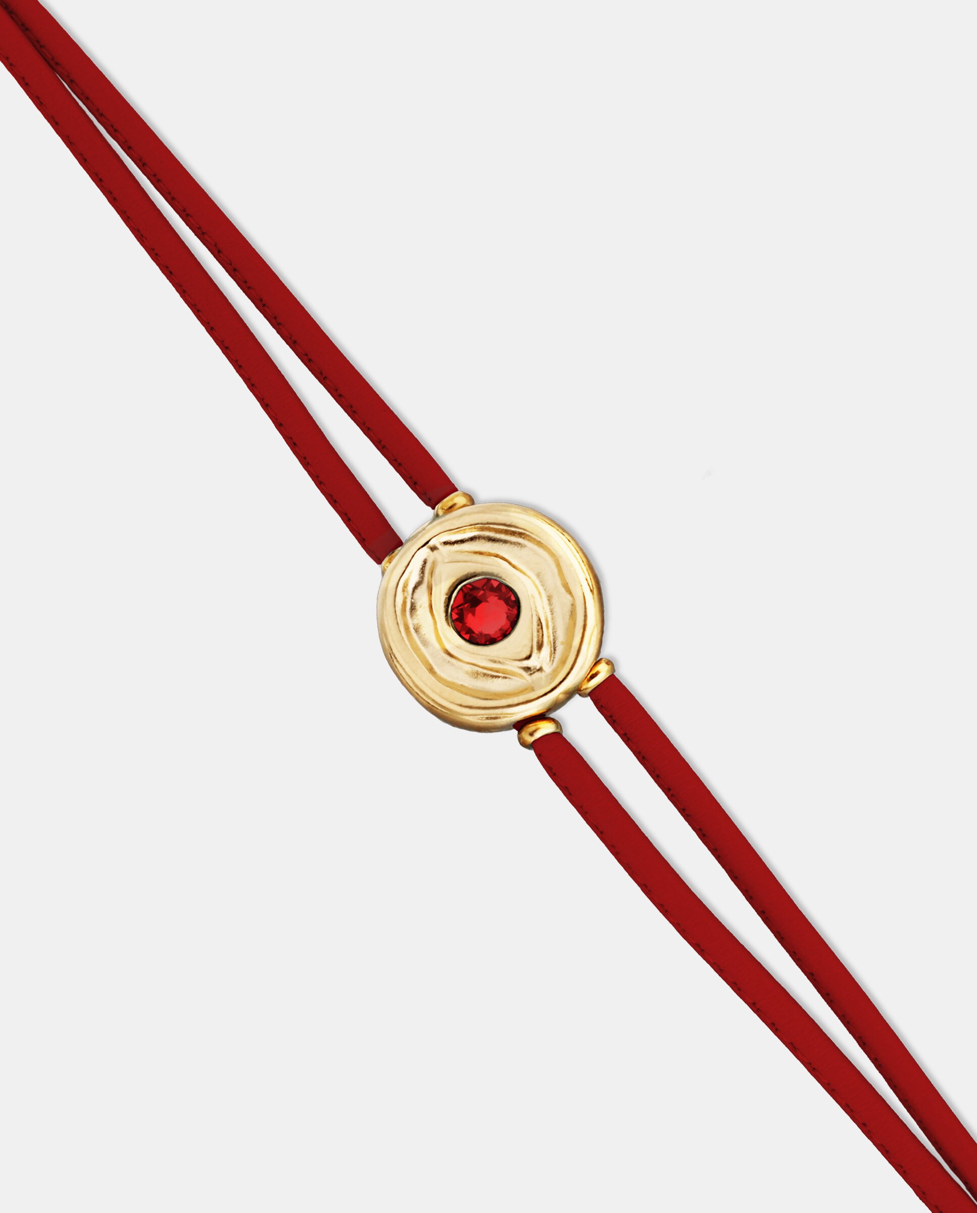 Pulseira de Couro Vermelha com Detalhe de Olho Banhado em Ouro 18k e Cristal Ouro-3