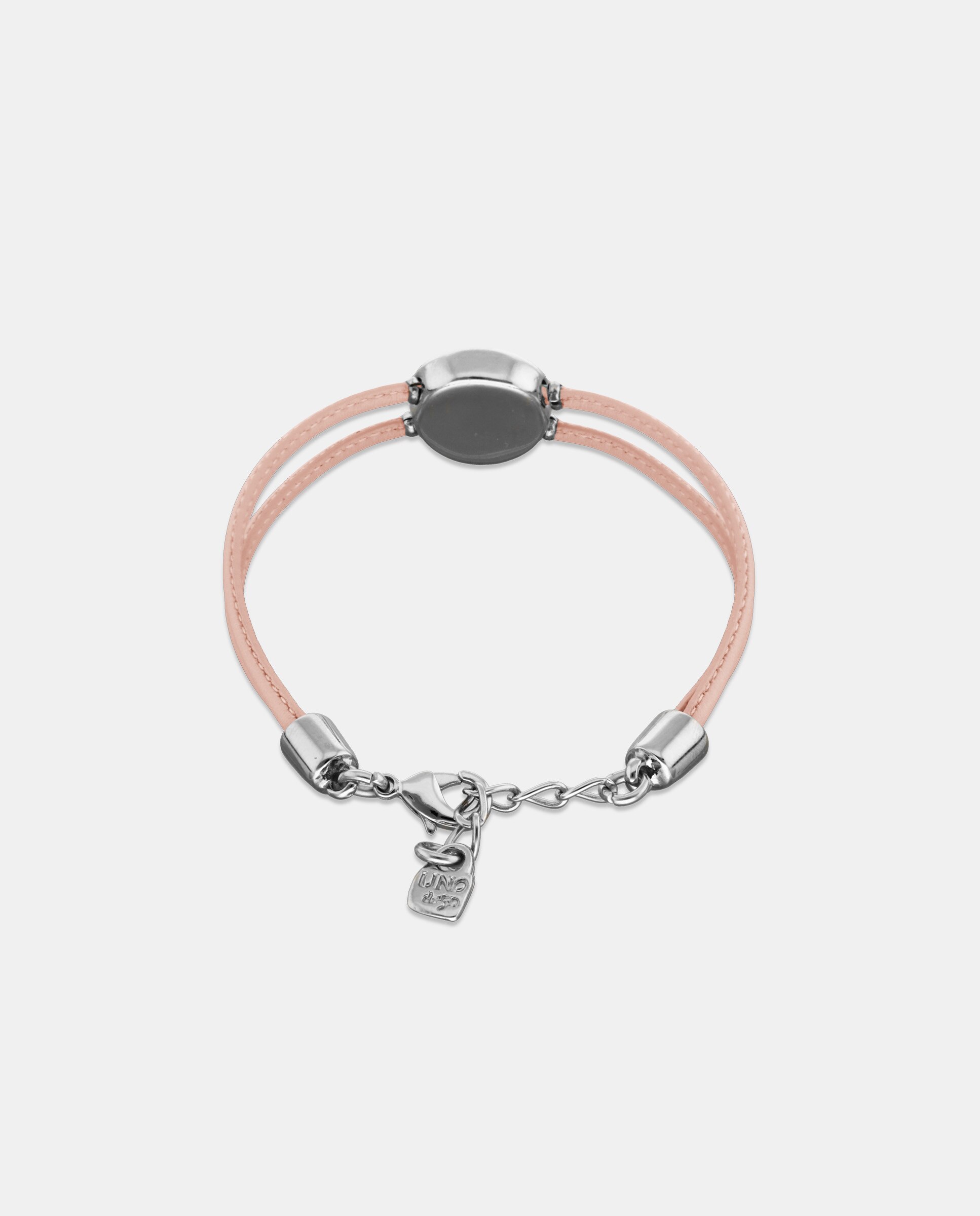 Pulseira de Couro Claro com Detalhe de Olho Banhado em Prata e Cristal Prata-3