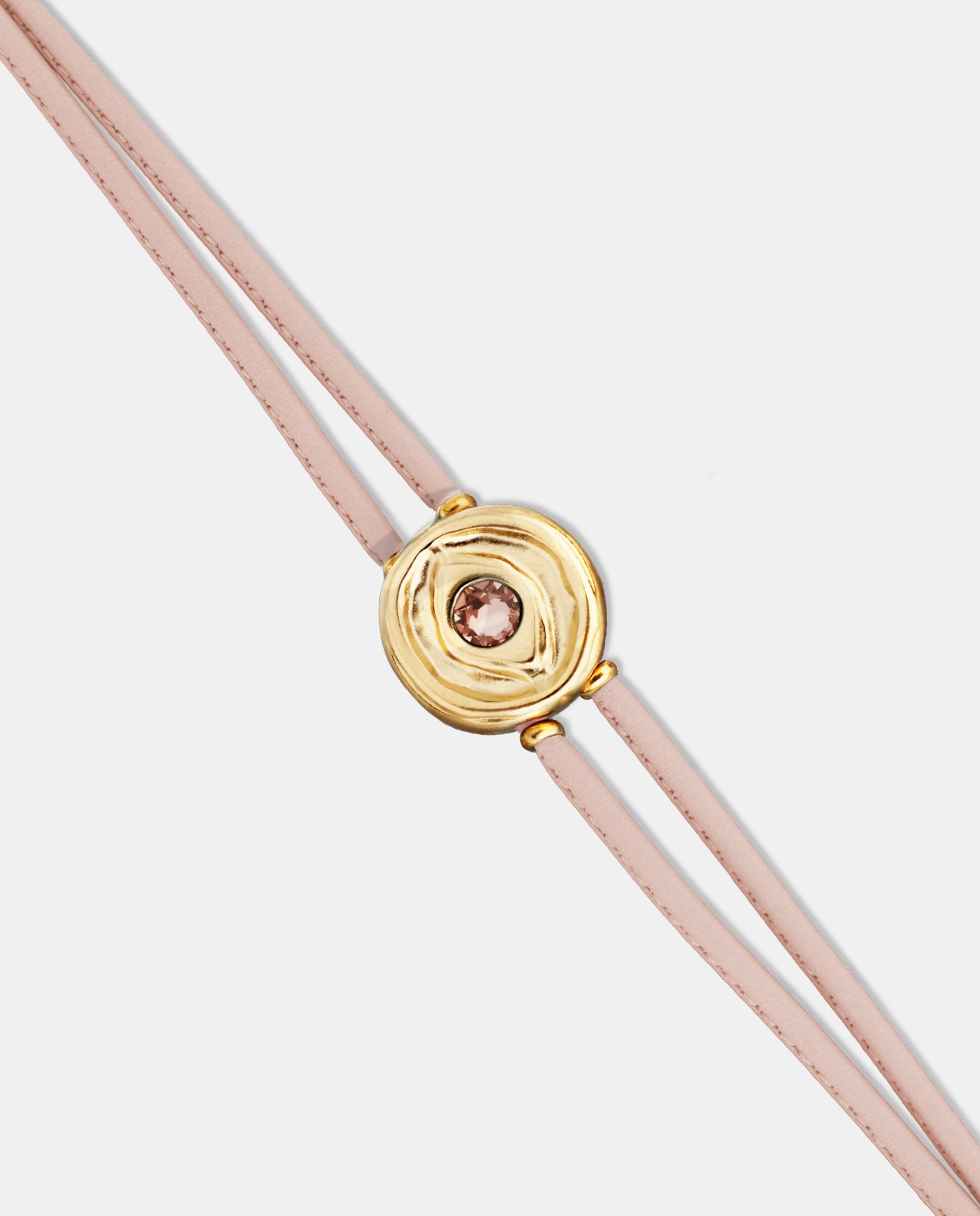 Pulseira de Couro Claro com Detalhe de Olho Banhado a Ouro 18k e Cristal Ouro-4