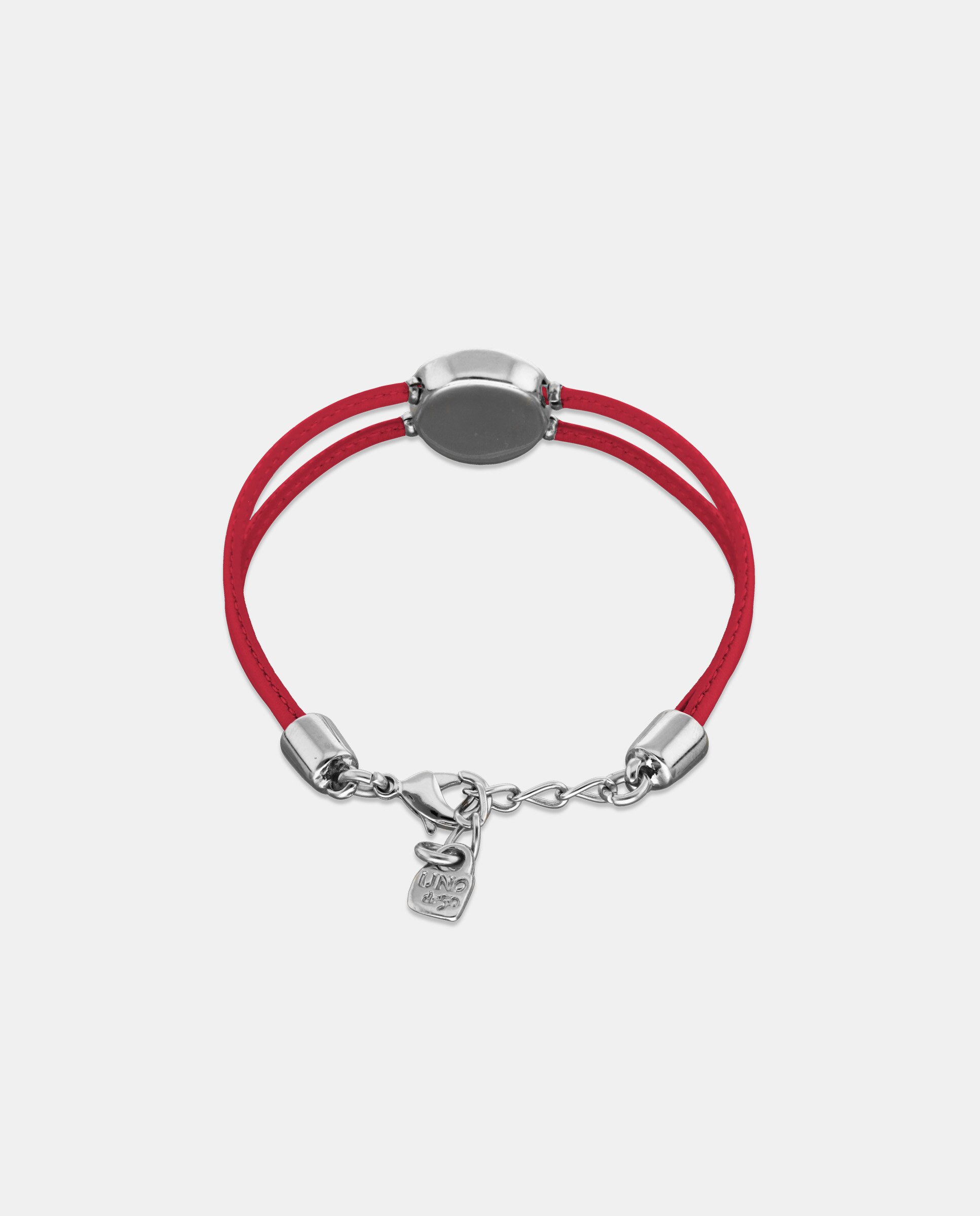 Pulseira de Couro Escuro com Detalhe de Olho Banhado em Prata e Cristal Prata-3
