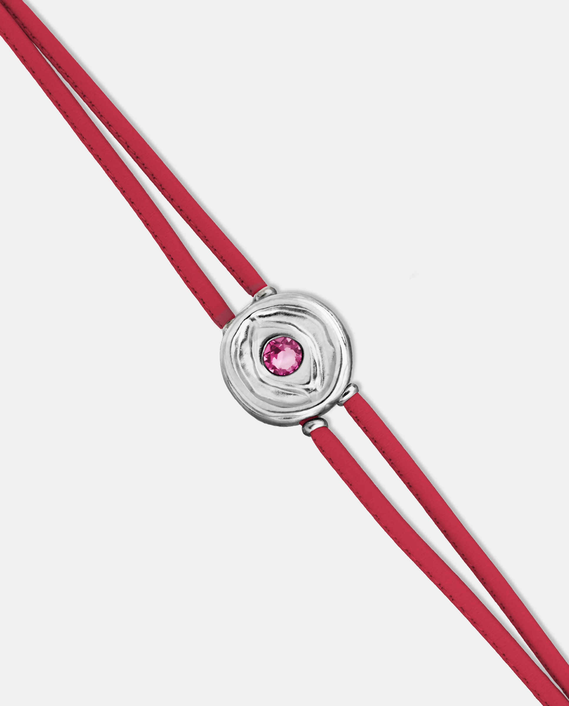 Pulseira de Couro Escuro com Detalhe de Olho Banhado em Prata e Cristal Prata-4