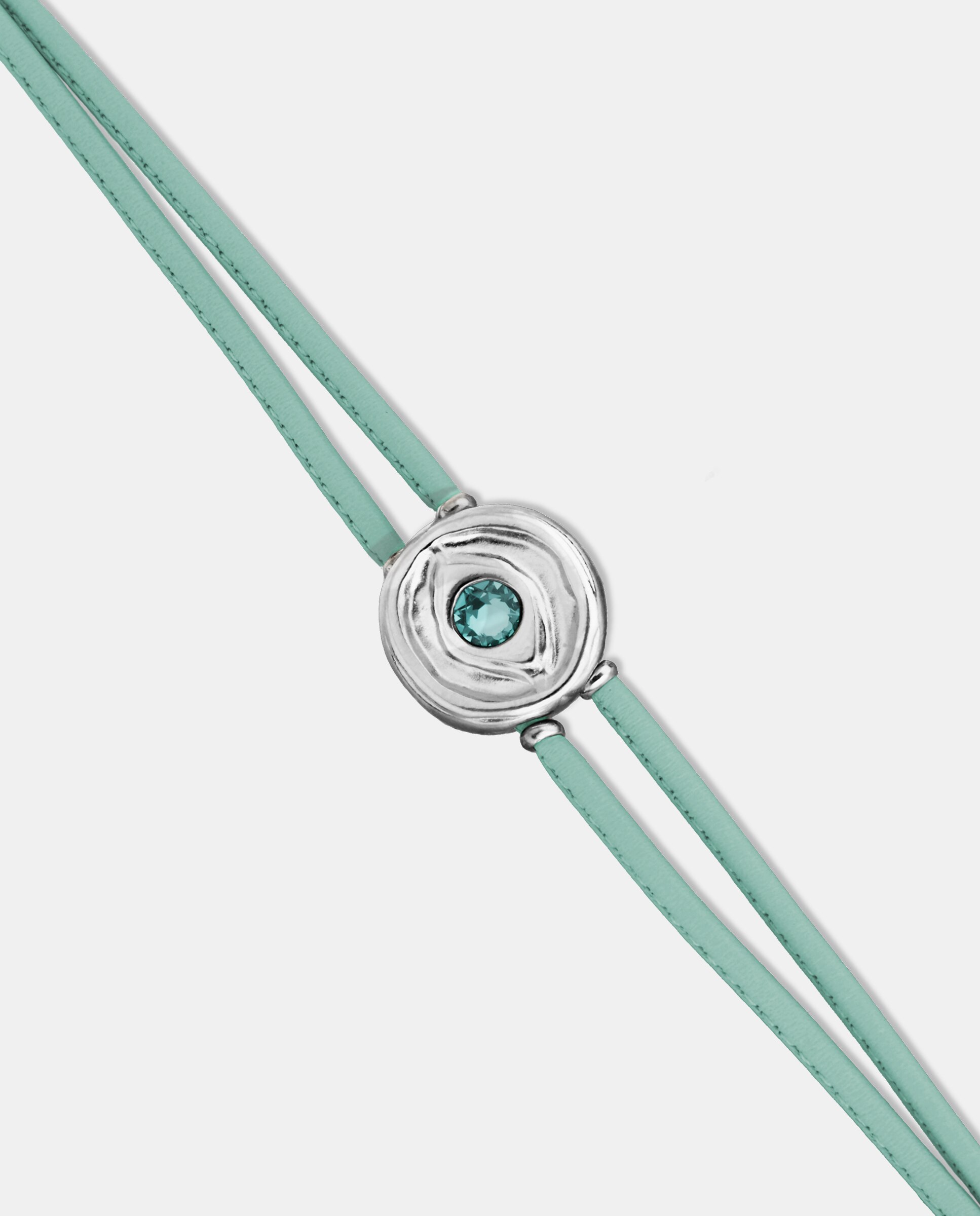 Pulseira de Couro Duplo com Detalhe de Olho Banhado a Prata e Cristal Prata-4
