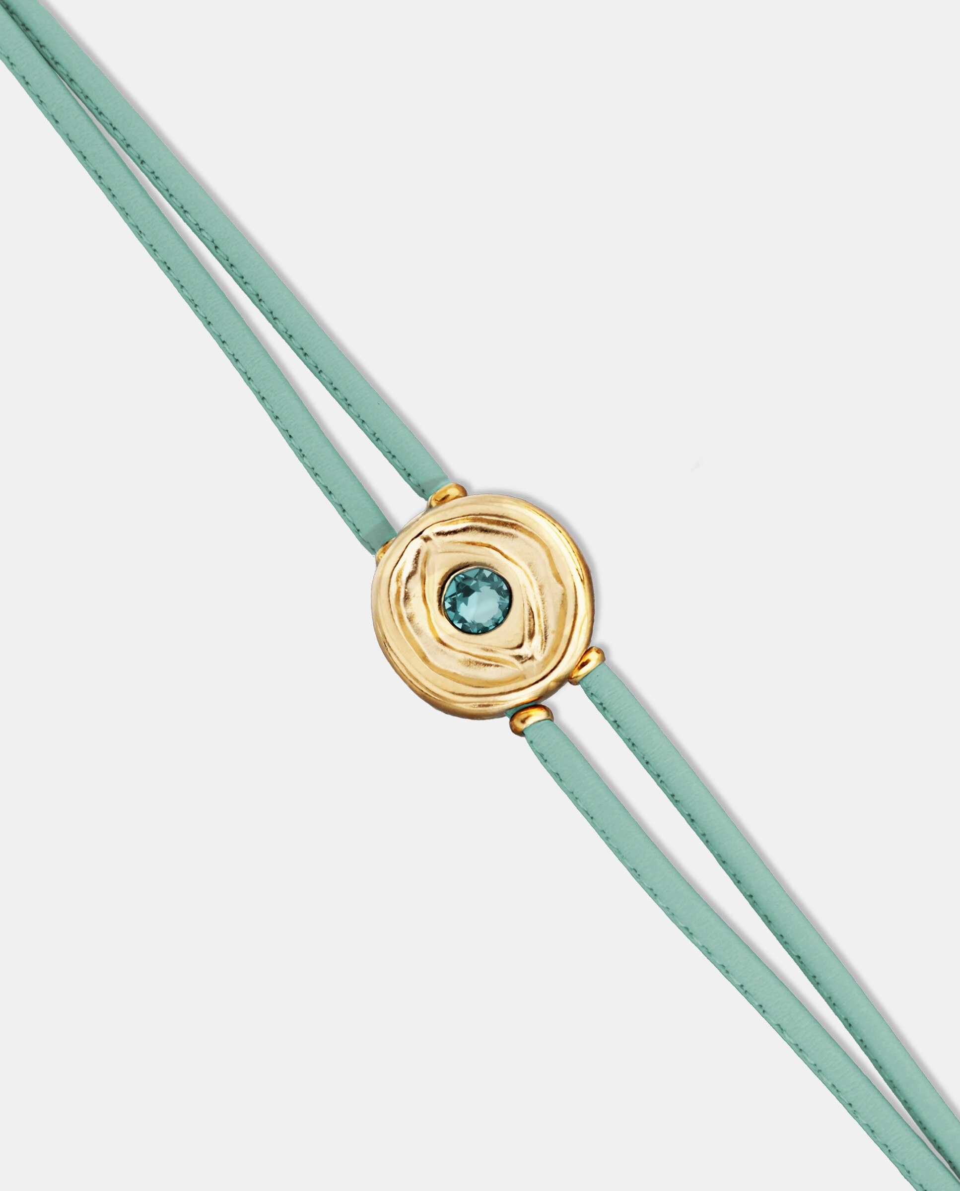 Pulseira de Couro Duplo com Detalhe de Olho Banhado a Ouro 18k e Cristal Ouro-3