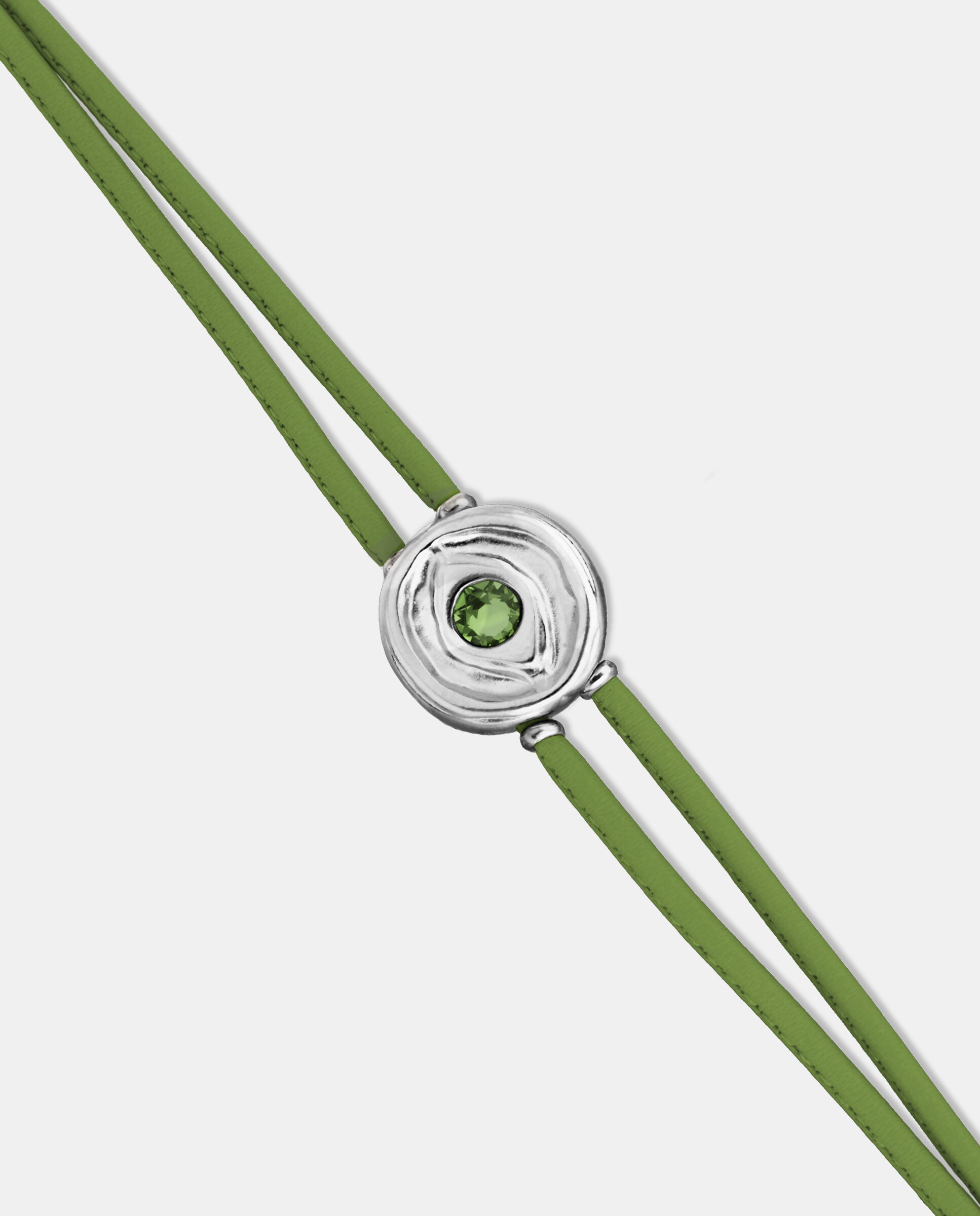Pulseira de Couro Duplo com Detalhe de Olho em Prata e Cristal Prata-4