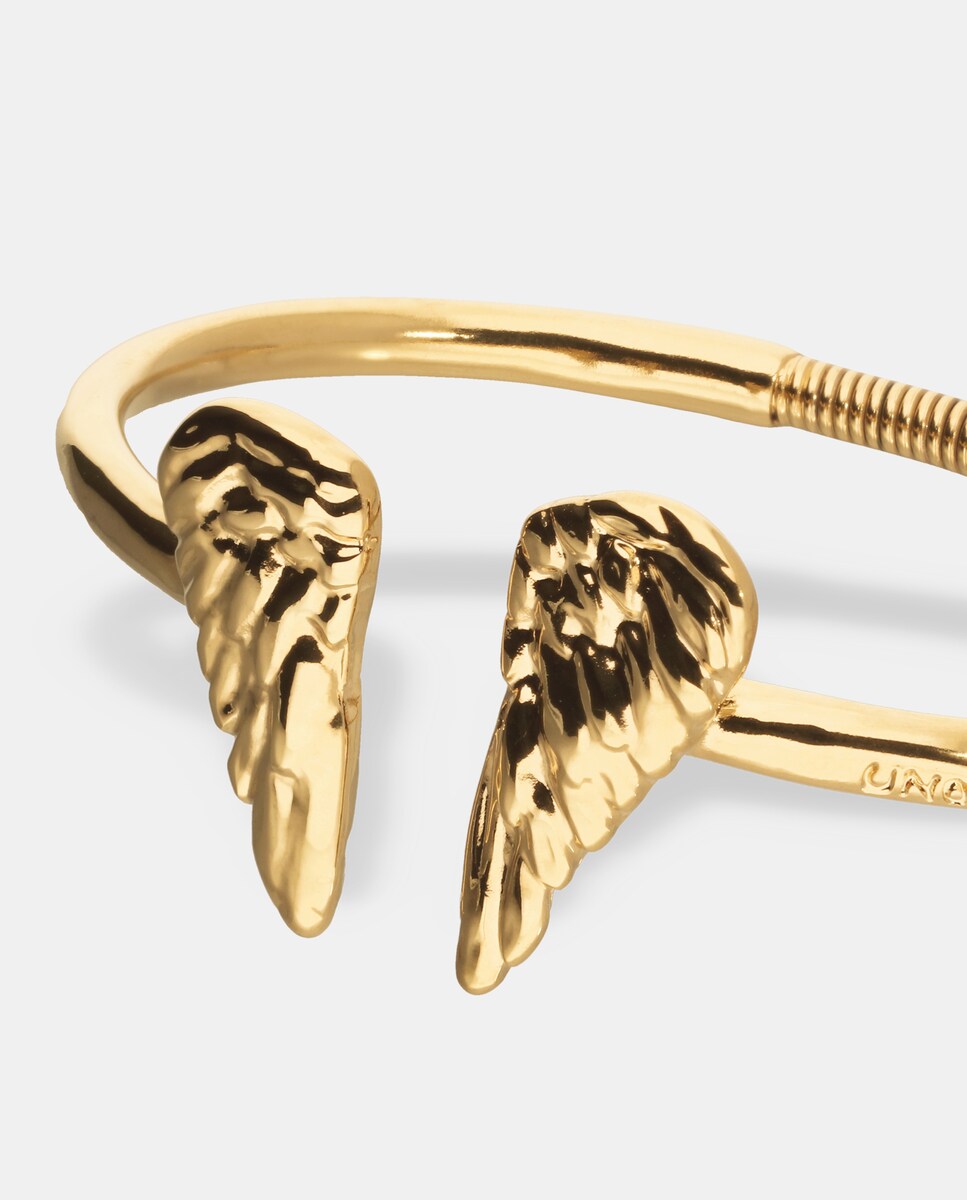 Pulseira Rígida Banhada a Ouro 18k com Detalhe de Asas nas Extremidades Ouro-4