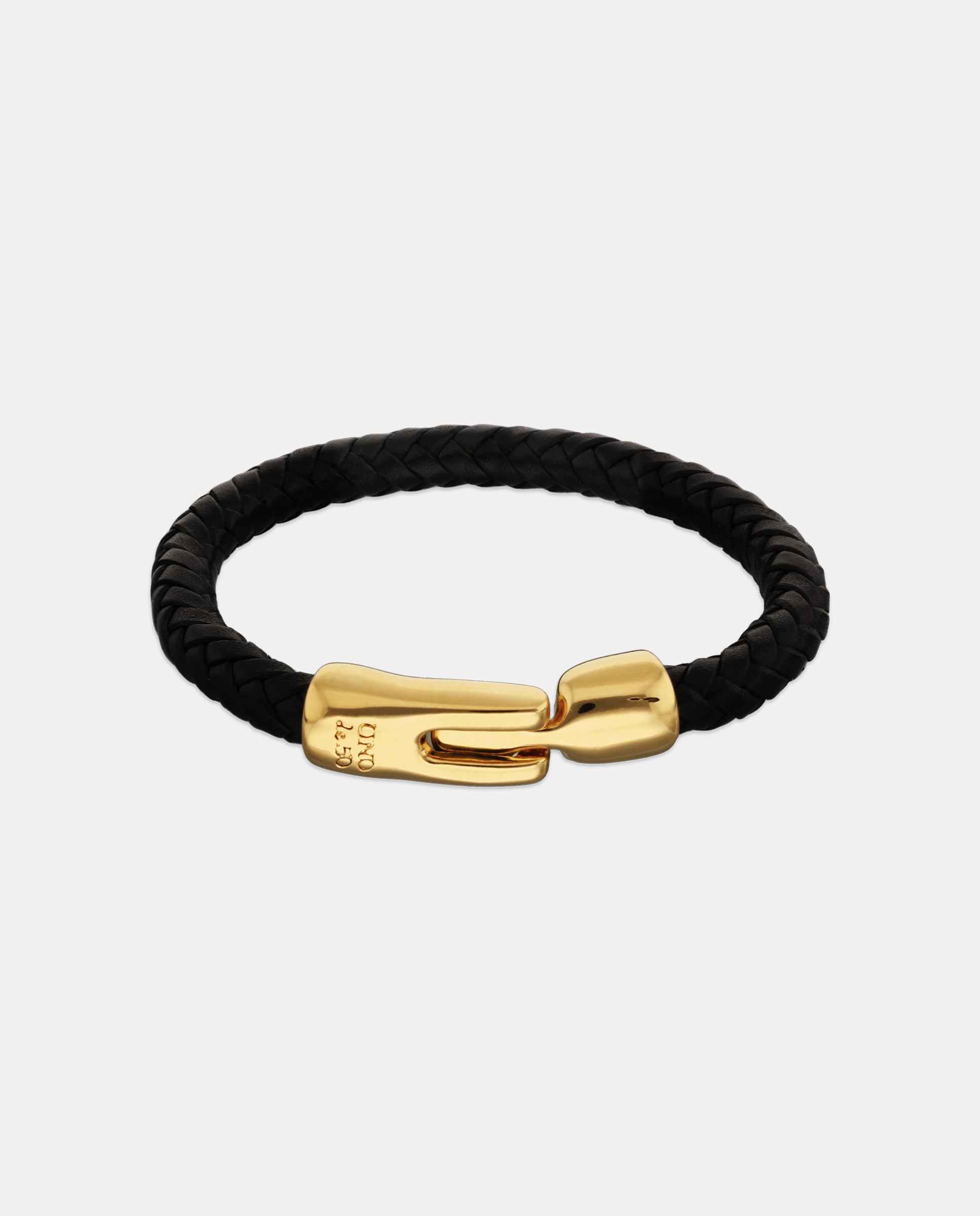 Imagem 0 de Pulseira de Couro Entrançada em Preto com Fecho em Ouro 18k