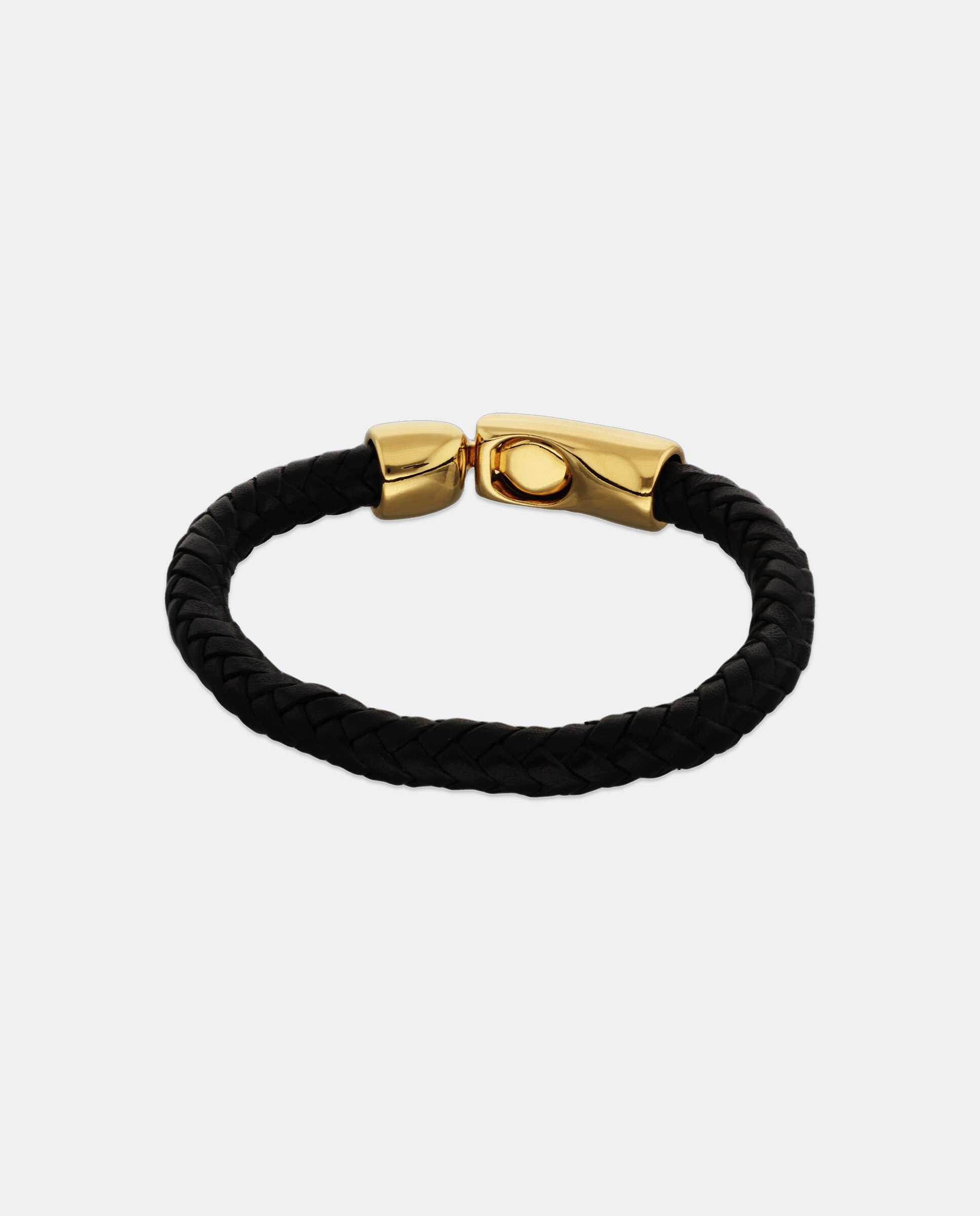 Pulseira de Couro Entrançado em Preto com Fecho em Ouro 18k Ouro-2