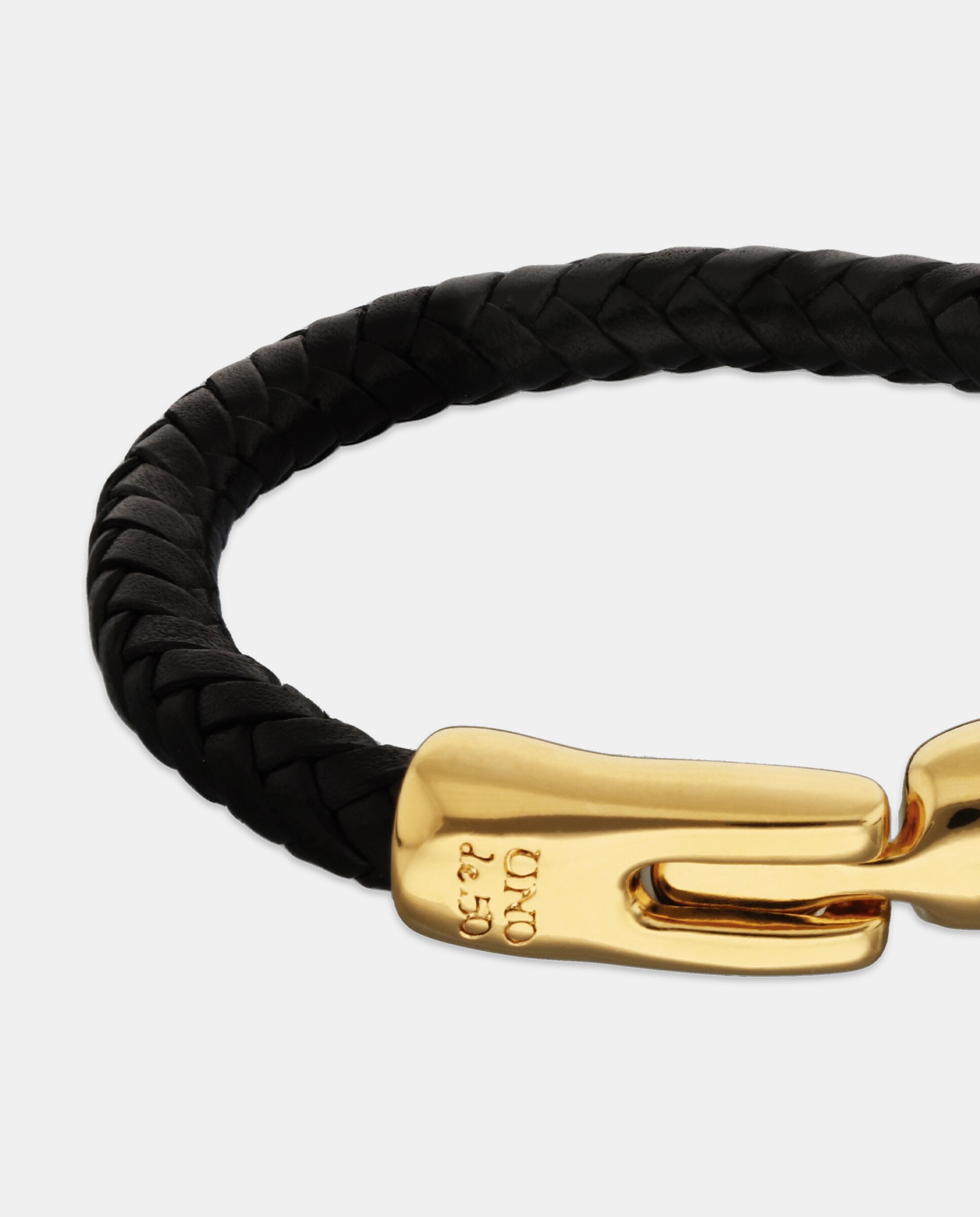 Pulseira de Couro Entrançado em Preto com Fecho em Ouro 18k Ouro-3