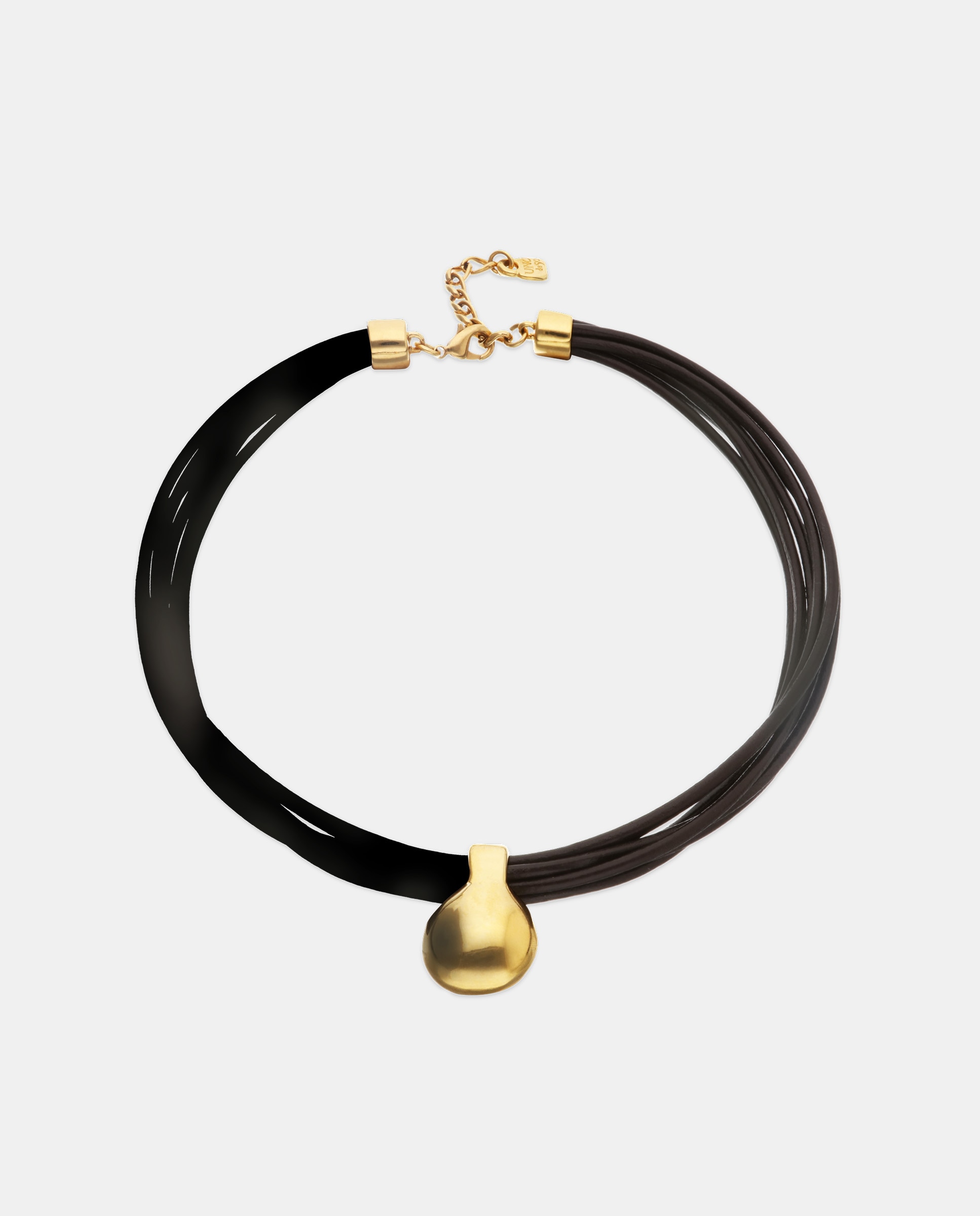 Colar de Couro com Esfera Grande Banhada em Ouro 18k Ouro-3