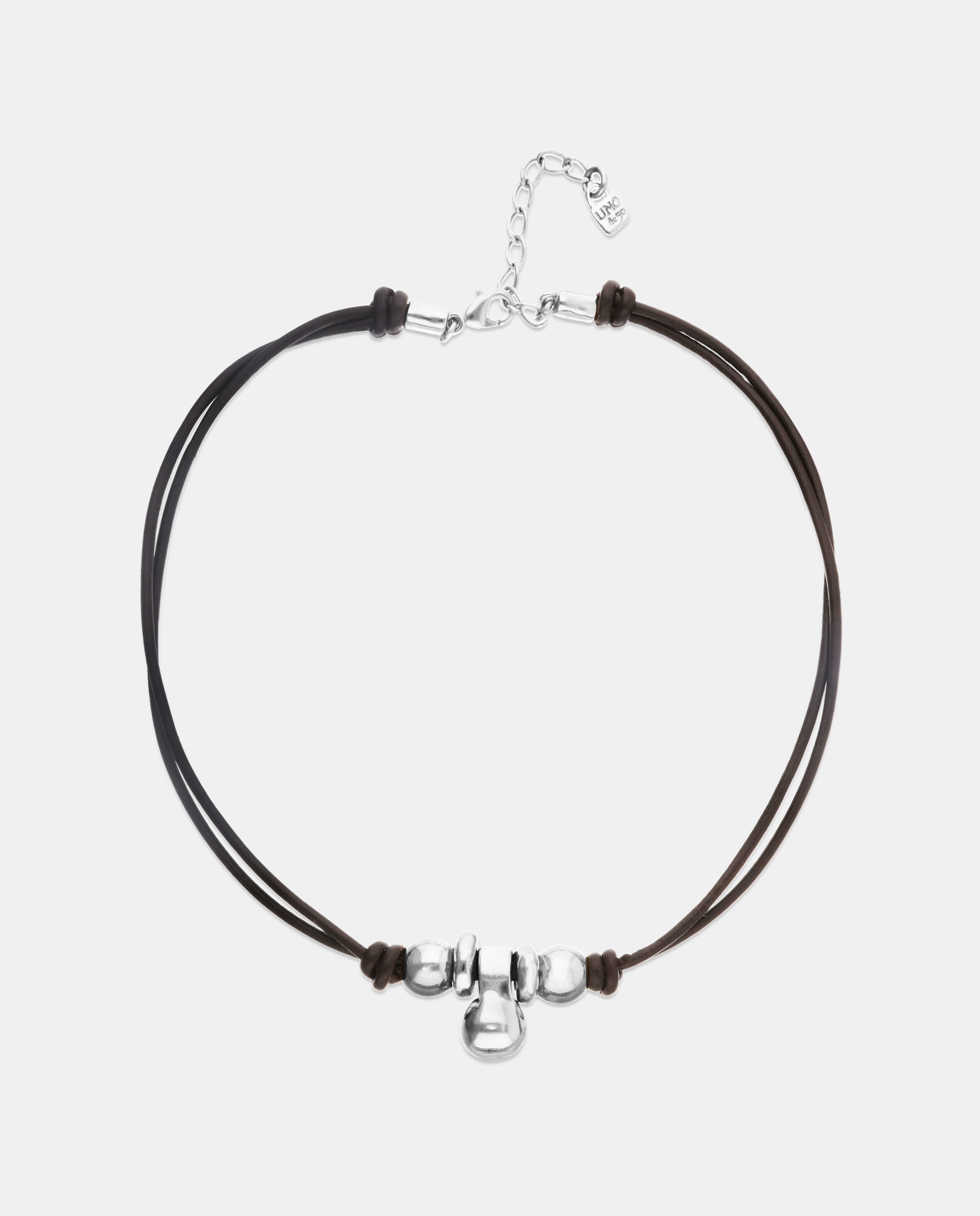 Imagem 0 de Colar de Couro com Três Esferas Banhadas em Prata de Lei