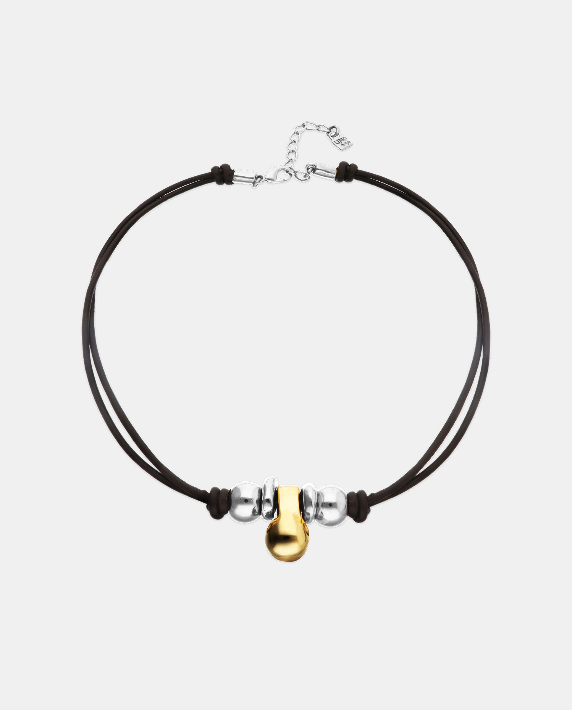 Colar de Couro com Três Esferas Banhadas em Mix de Prata e Ouro 18k Prata-3