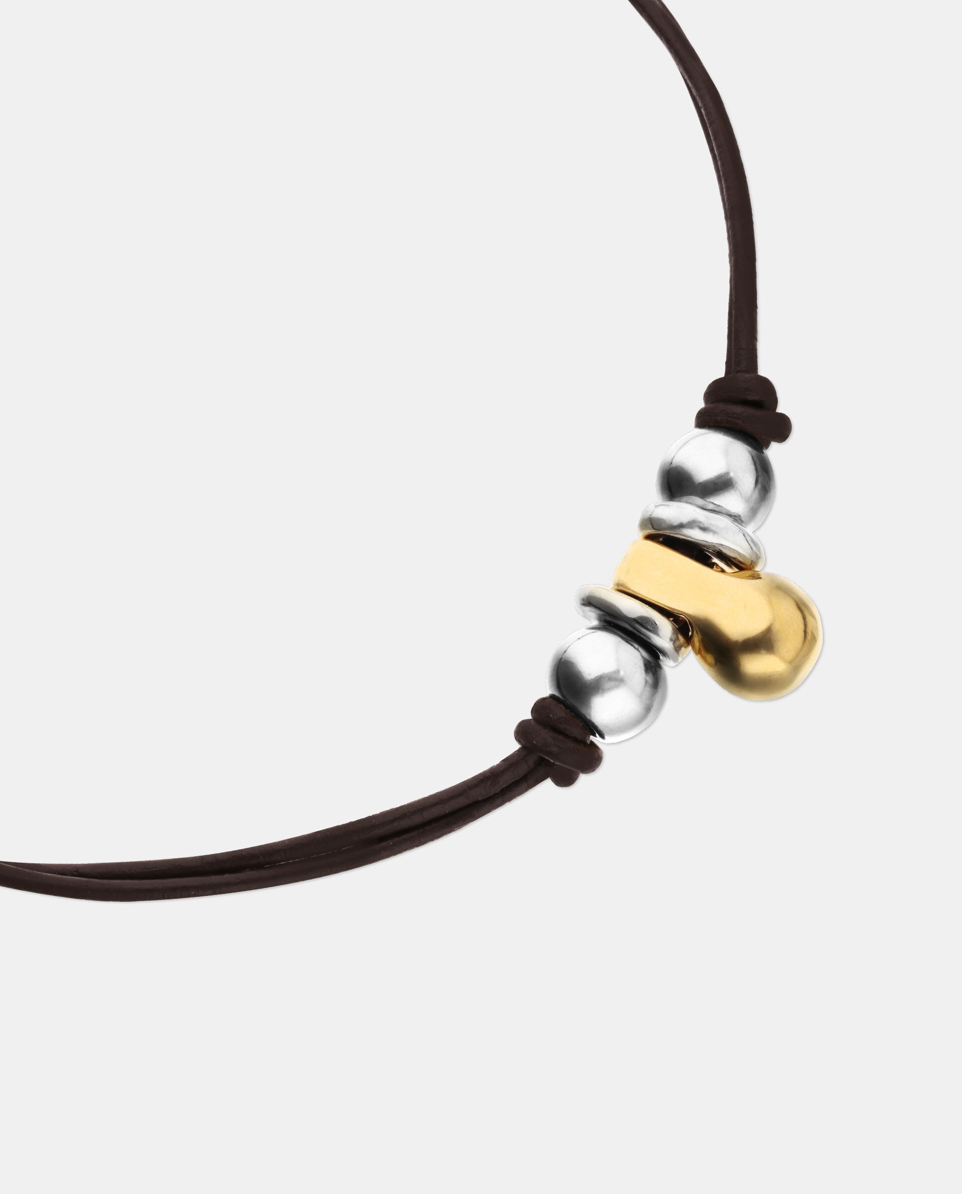 Colar de Couro com Três Esferas Banhadas em Mix de Prata e Ouro 18k Prata-4
