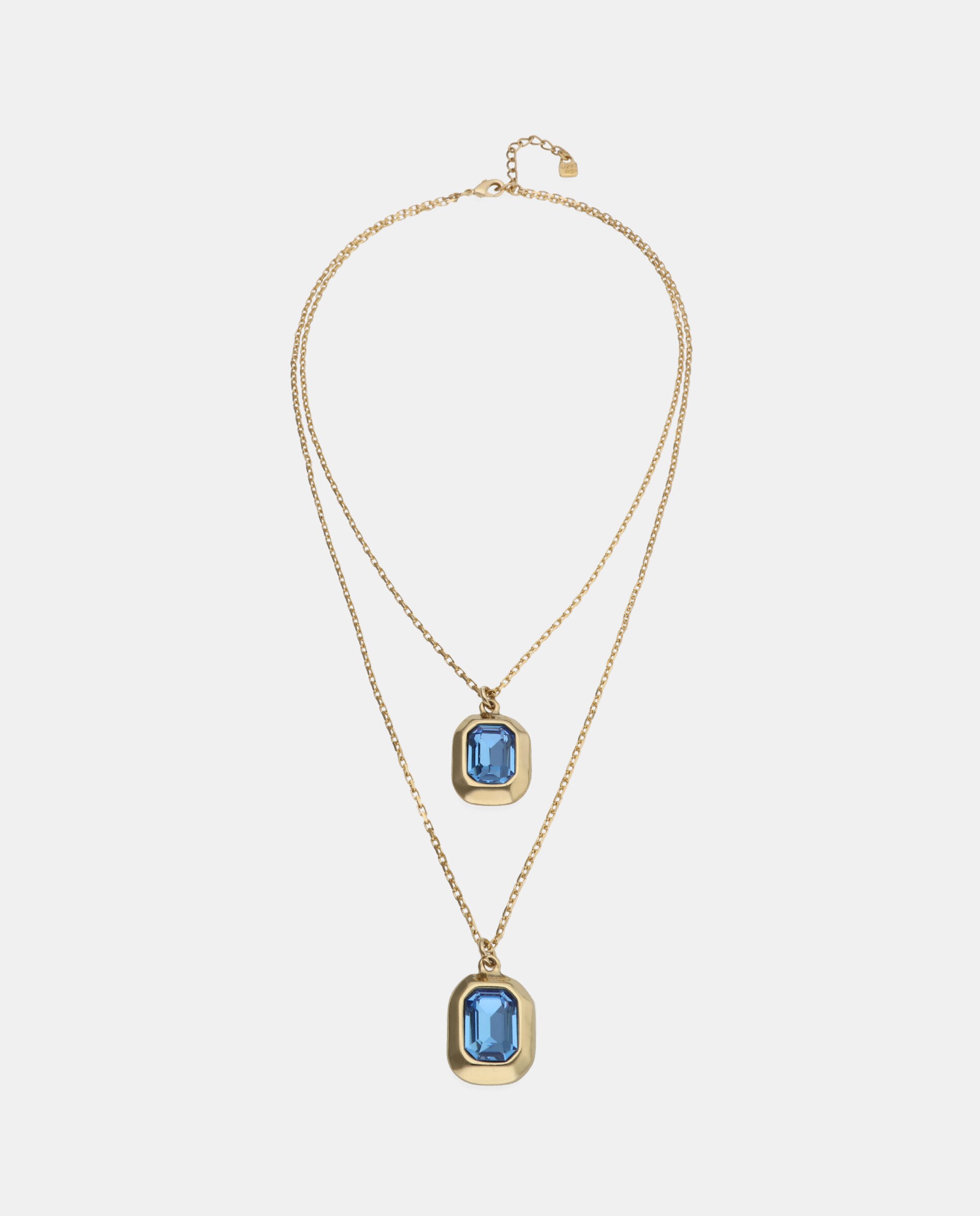 Colar Duplo Banhado a Ouro 18k com Cristal Facetado em Azul Ouro-3