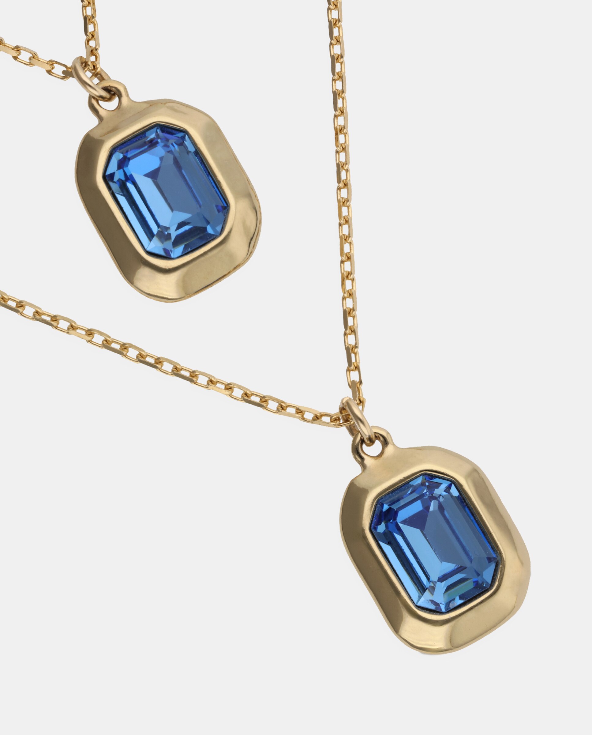 Colar Duplo Banhado a Ouro 18k com Cristal Facetado em Azul Ouro-4